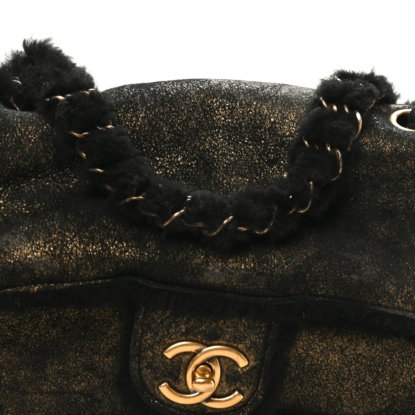 Metallic Lambskin Shearling Flap Gold Black