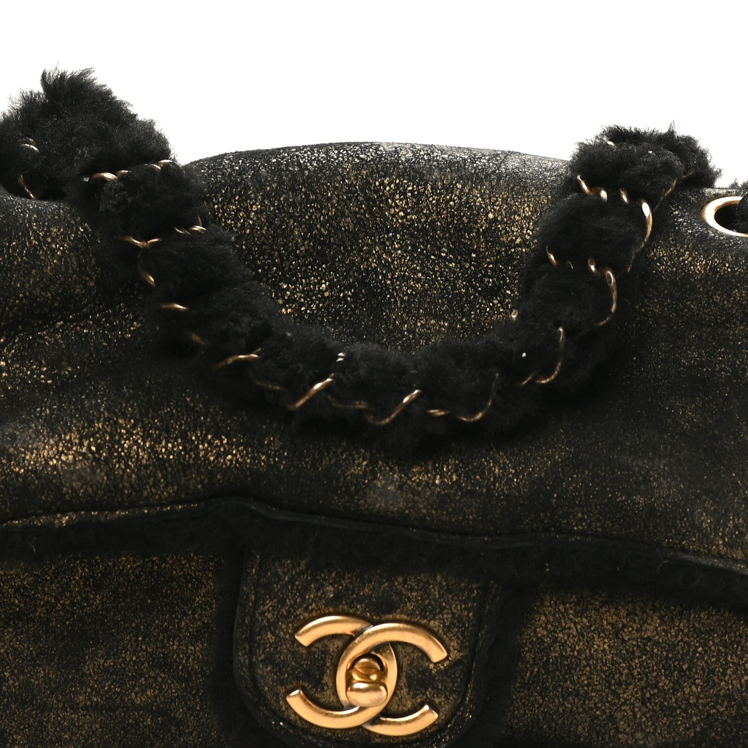 Chanel Metallic Lambskin Shearling Flap Gold Black 8 of 11