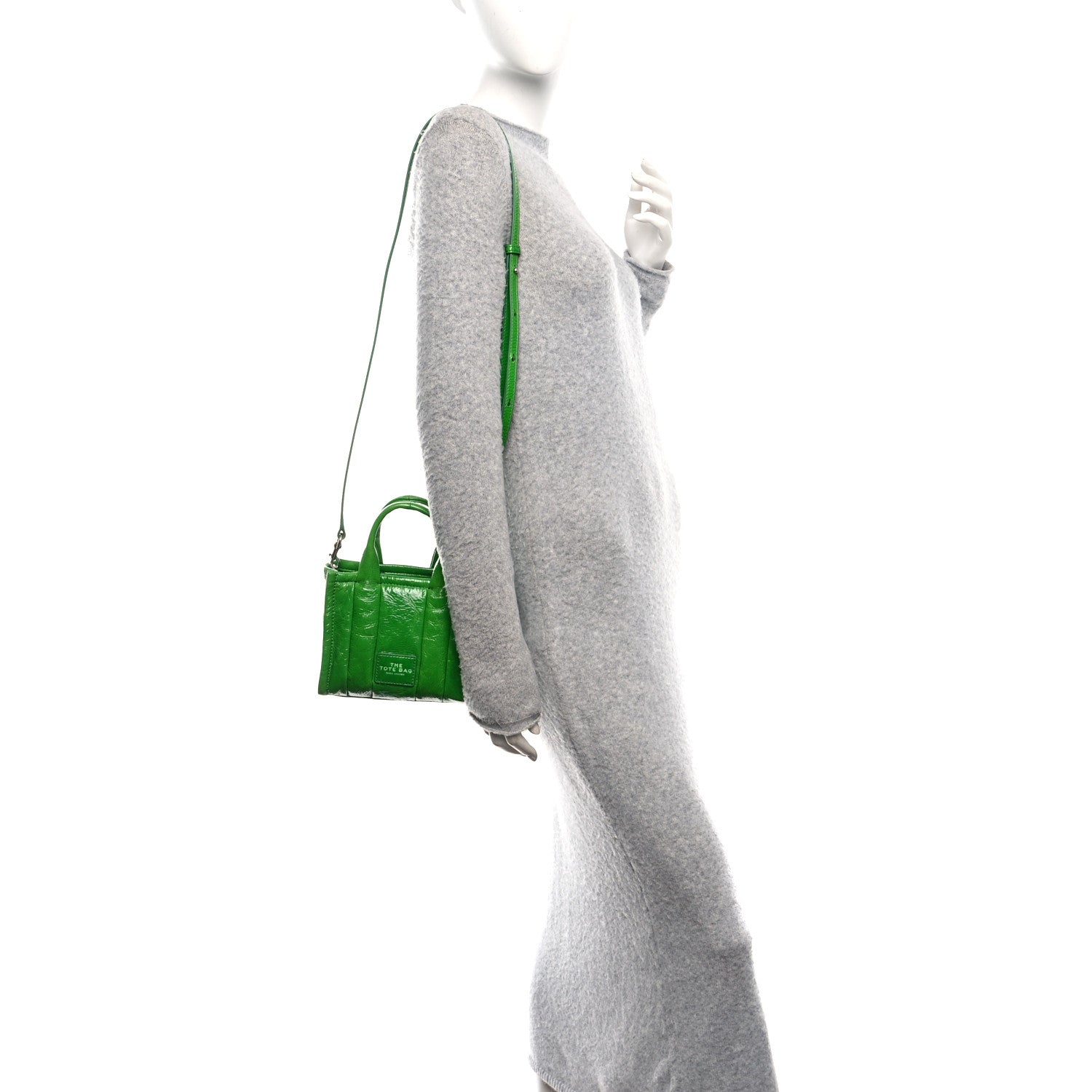 Marc Jacobs Shiny Crinkled Calfskin Mini The Tote Bag Fern Green