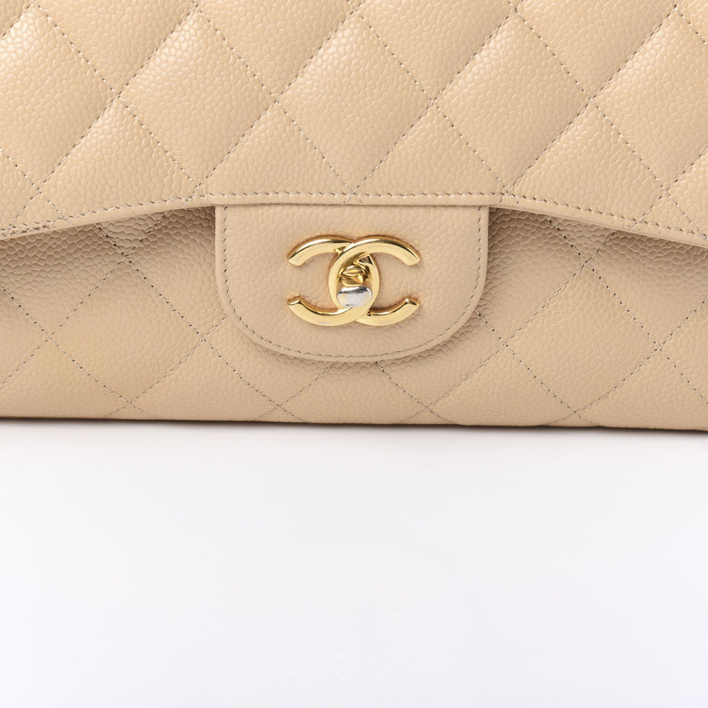 Caviar Quilted Jumbo Double Flap Light Beige