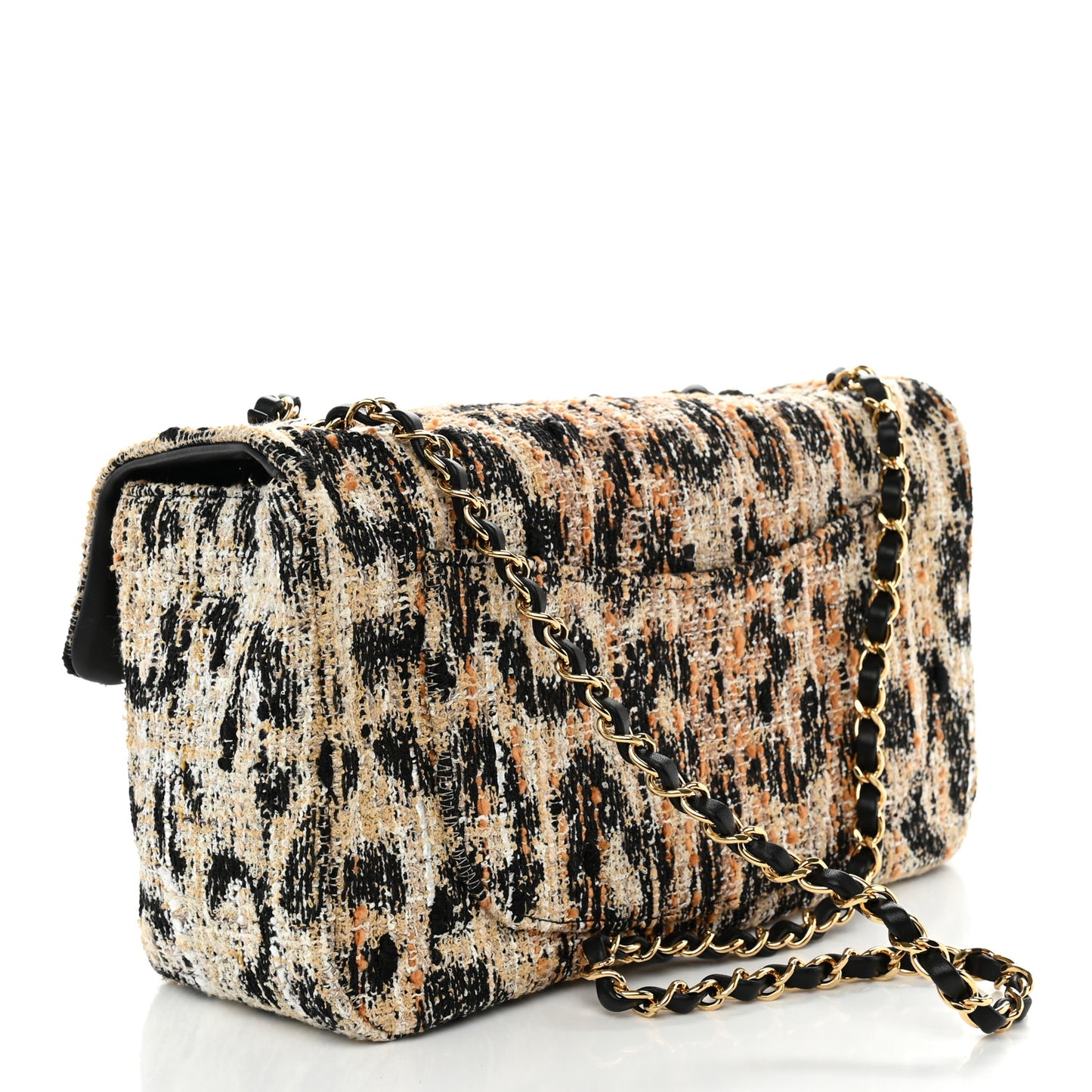 Tweed Mixed Fibers Leopard Print Small Souplissimo Maxi Flap Brown Black White Brown Black White
