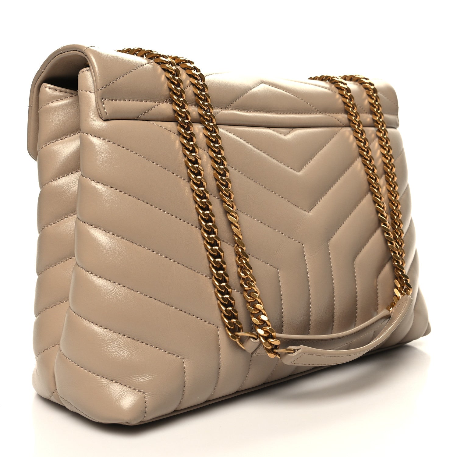 Saint Laurent Calfskin Y Quilted Monogram Medium Loulou Chain Satchel Dark Beige 3 of 10