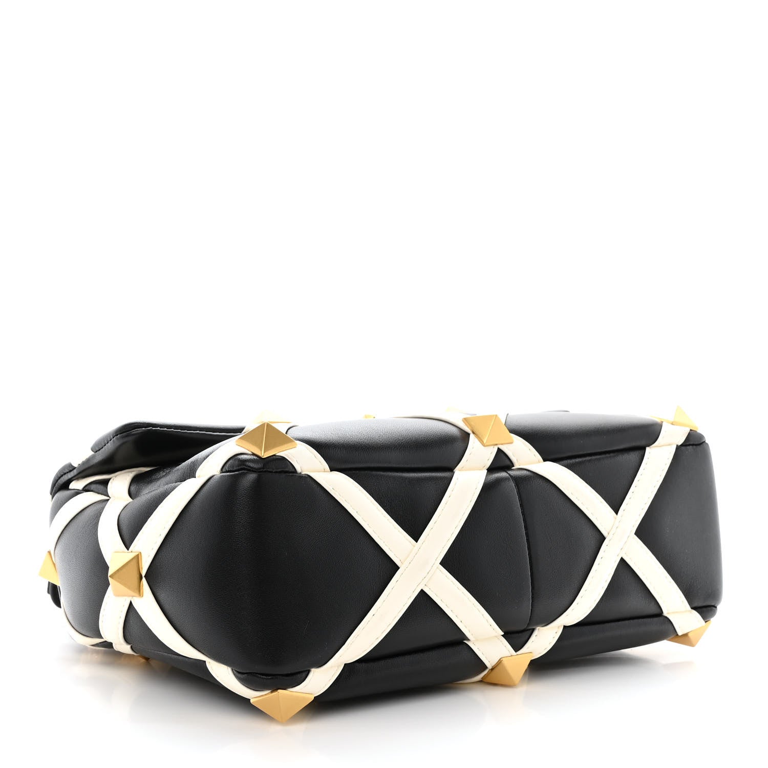 Valentino Garavani Nappa Large Roman Stud Shoulder Bag Black White 4 of 9
