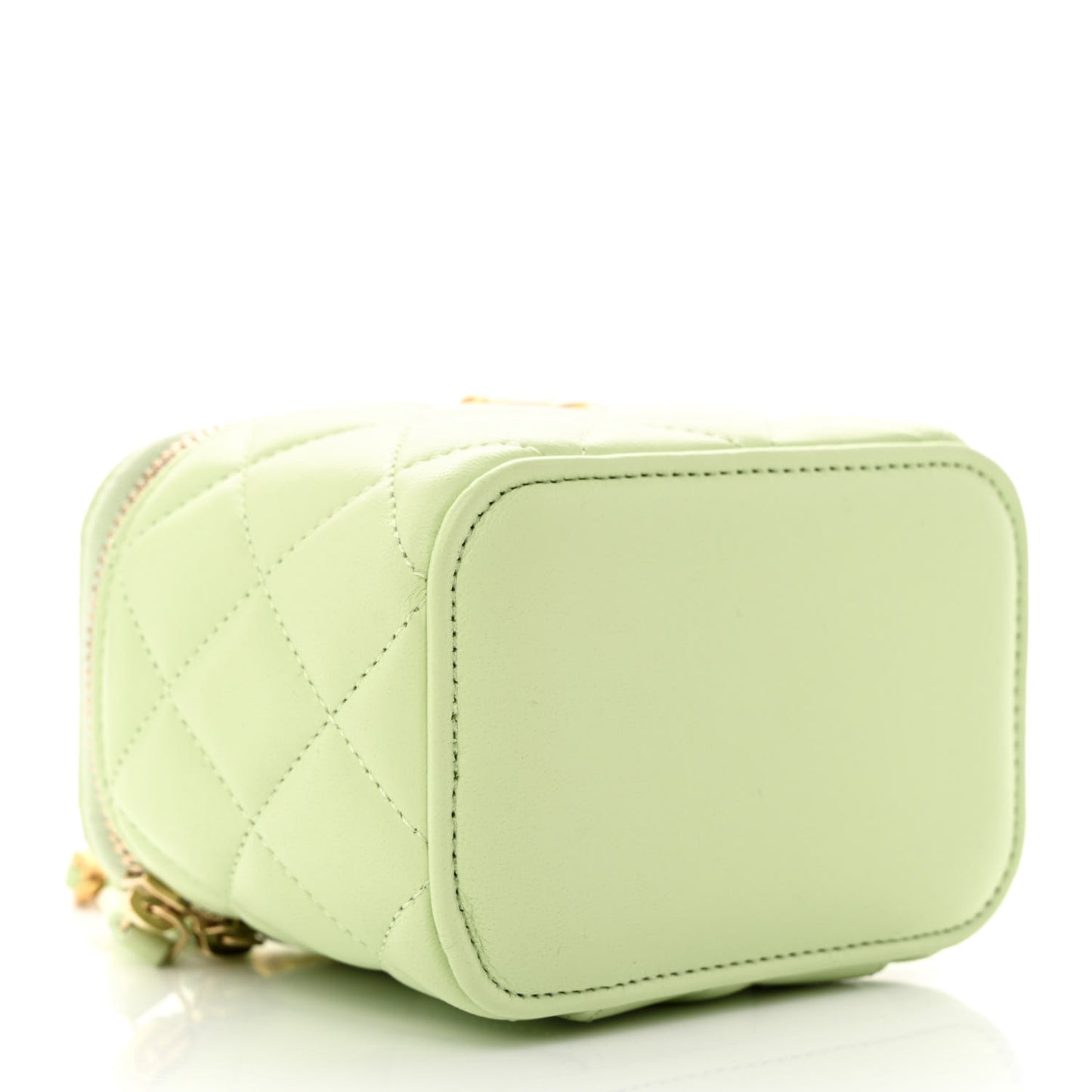 Lambskin Quilted Pearl Crush Mini Vanity Case With Chain Light Green