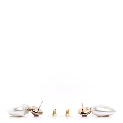 Chanel Pearl Resin Crystal CC Heart Drop Earrings Pink Gold 3 of 4