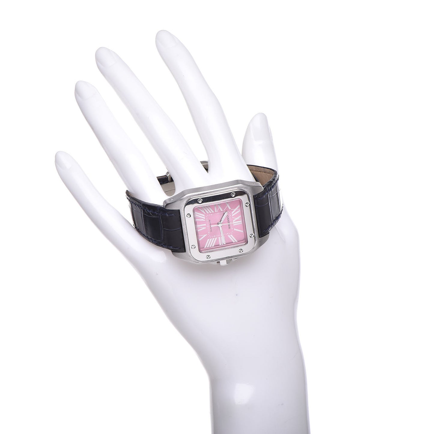 Stainless Steel Alligator 33mm Santos 100 Automatic Watch Pink