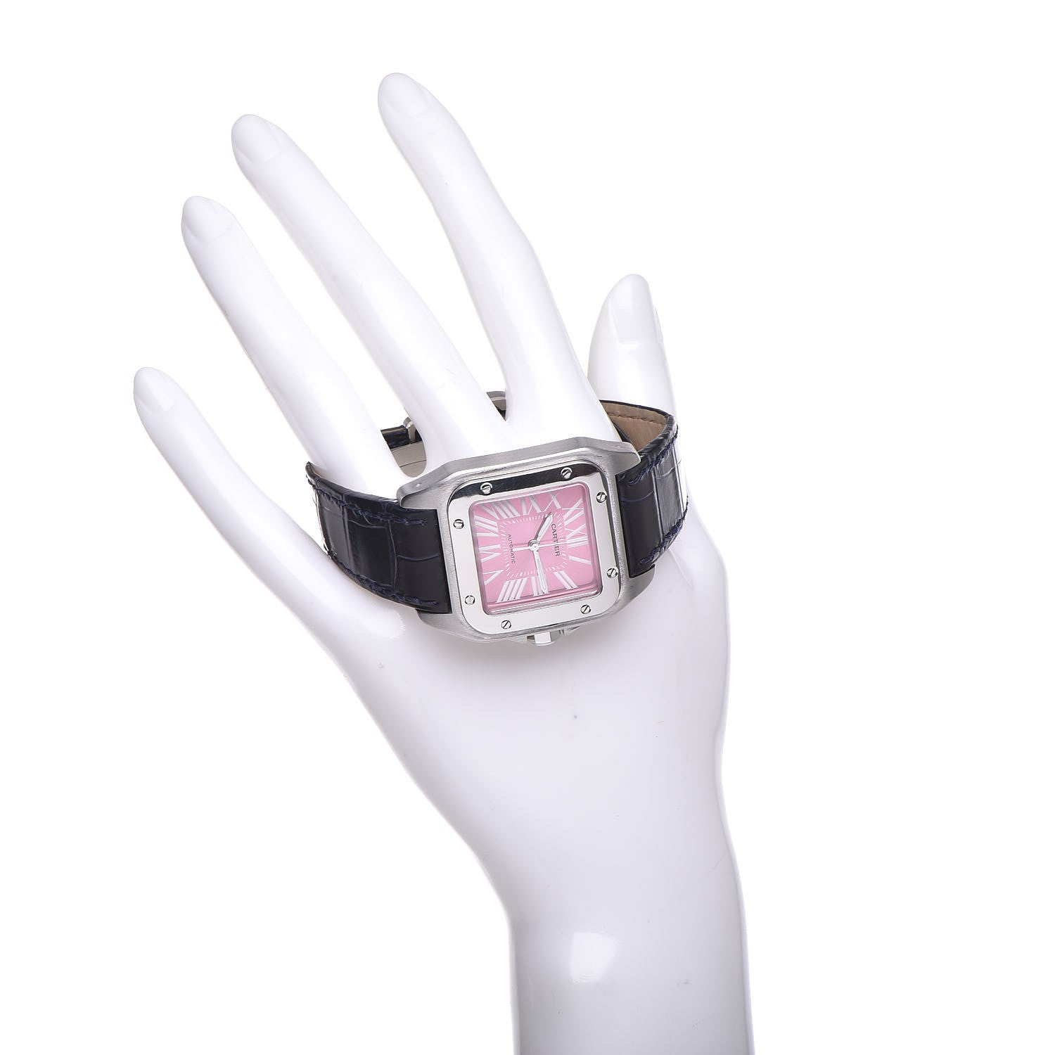 Cartier Stainless Steel Alligator 33mm Santos 100 Automatic Watch Pink 2 of 10