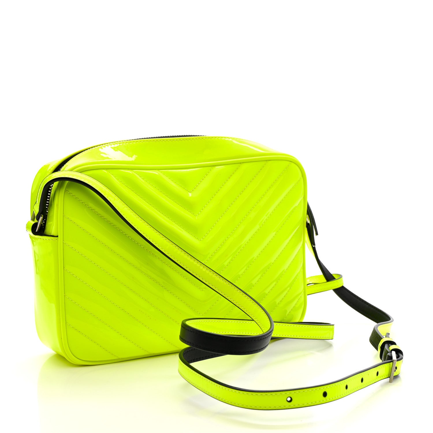 Saint Laurent Patent Calfskin Matelasse Monogram Lou Camera Bag Neon Yellow 3 of 10