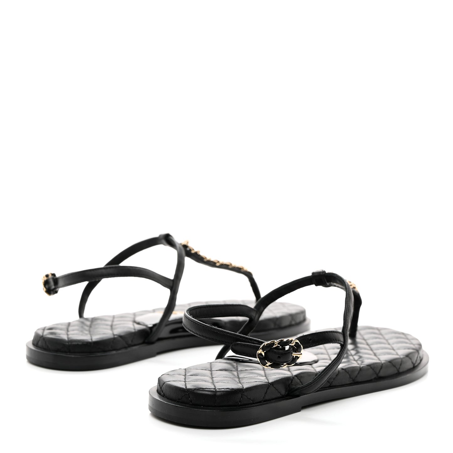 Lambskin Chain CC Logo Thong Sandals 39.5 Black