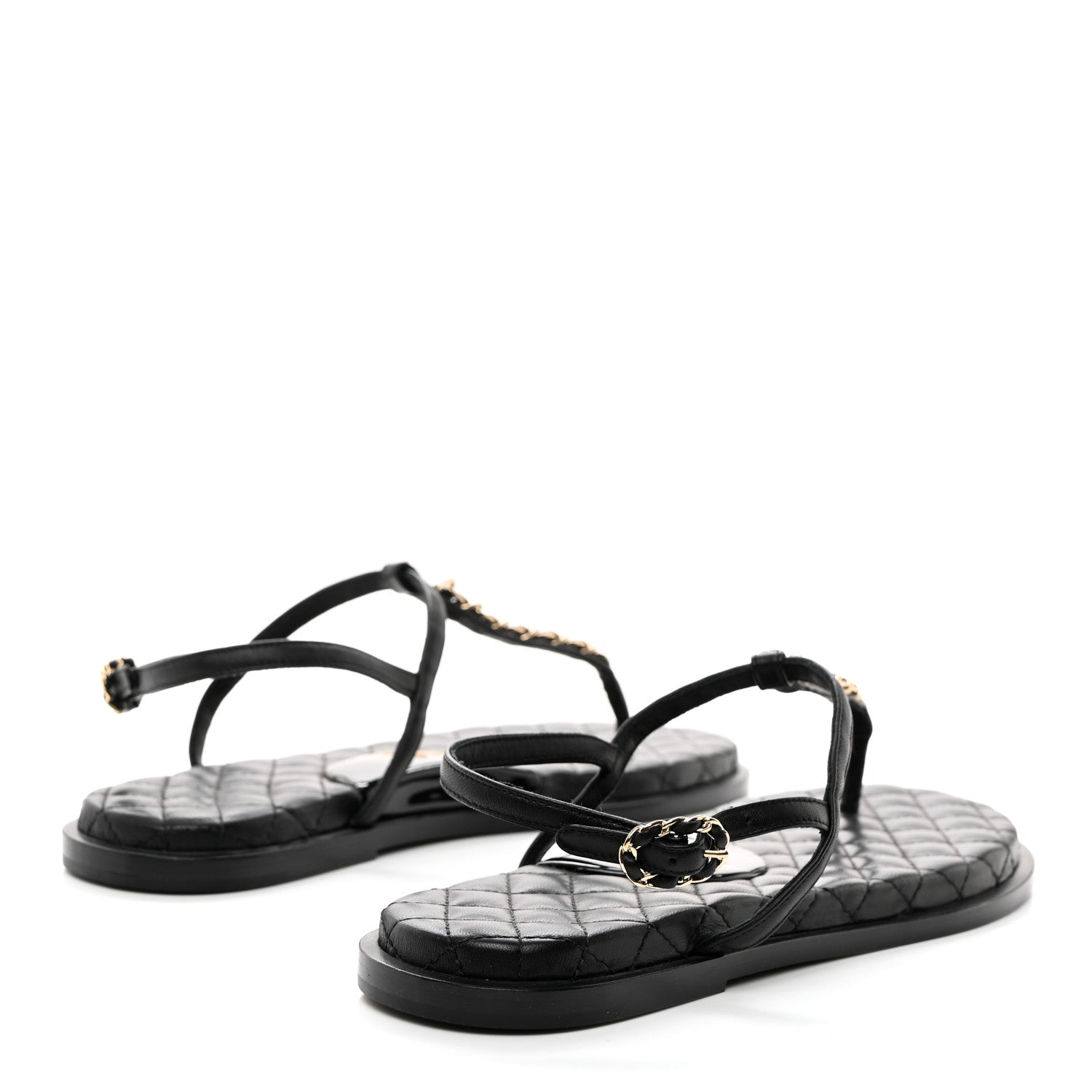 Chanel Lambskin Chain CC Logo Thong Sandals 39.5 Black 4 of 7