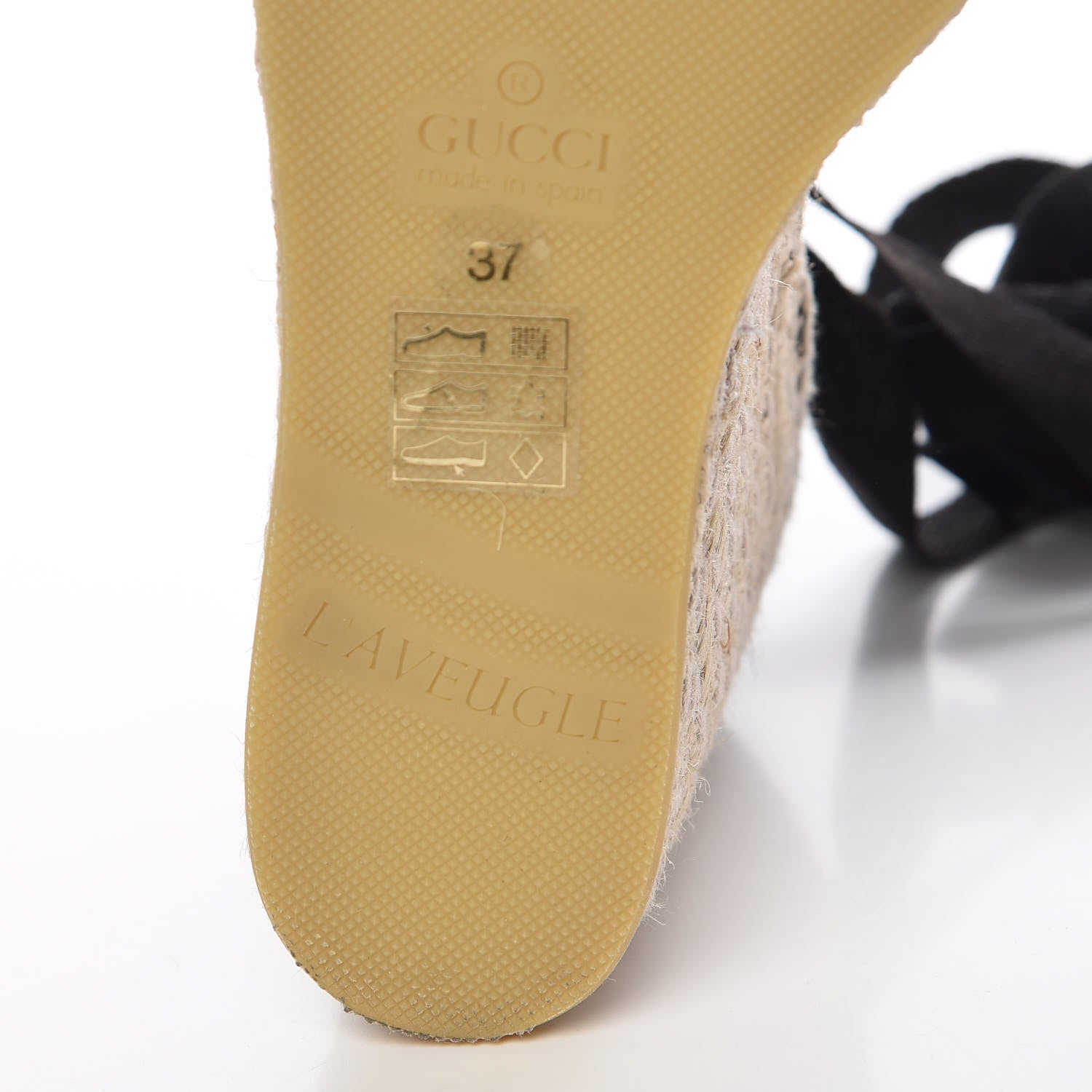 Gucci Cotton Crochet Pearly GG Ankle Wrap Platform Espadrille Wedges 37 Black 9 of 11