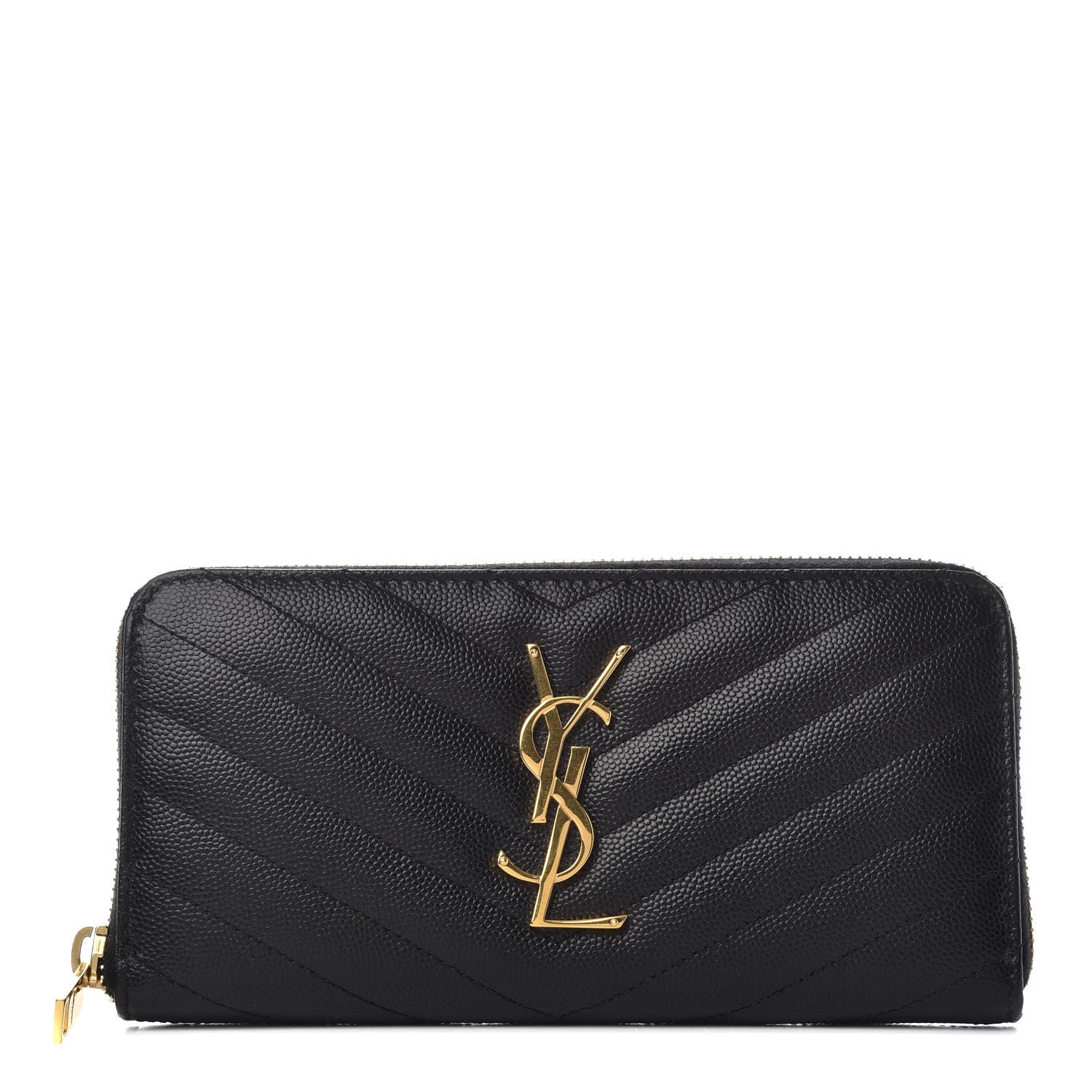 Saint Laurent Grain De Poudre Matelasse Chevron Monogram Zip Around Wallet Black 1 of 6