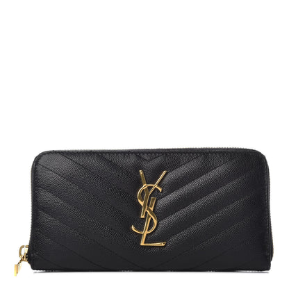 Saint Laurent Grain De Poudre Matelasse Chevron Monogram Zip Around Wallet Black 1 of 6