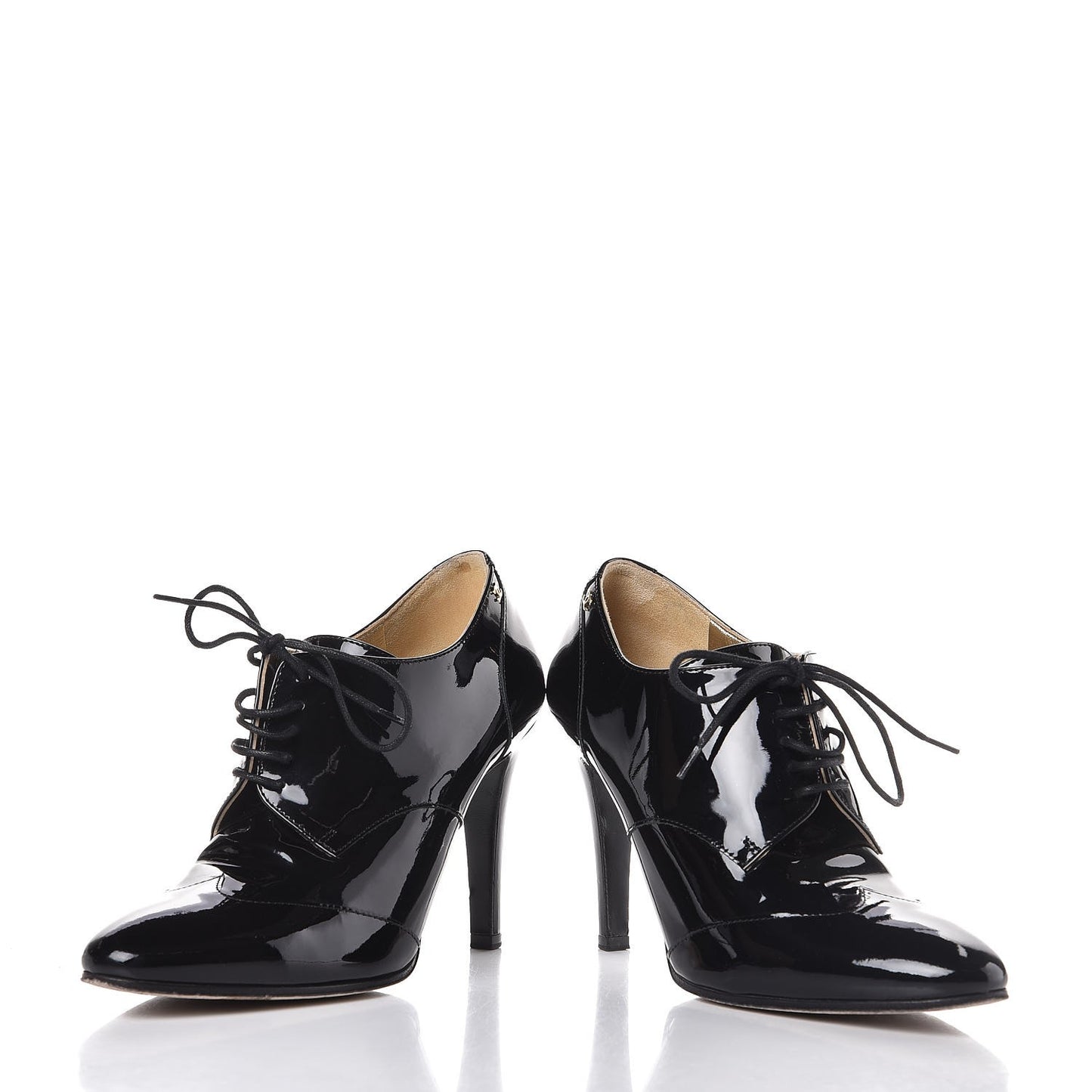 Patent Calfskin Oxford Lace Up Ankle Booties 36.5 Black