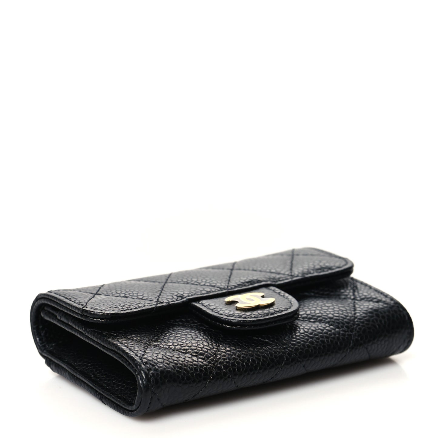 Caviar Quilted Flap Card Holder Wallet Black