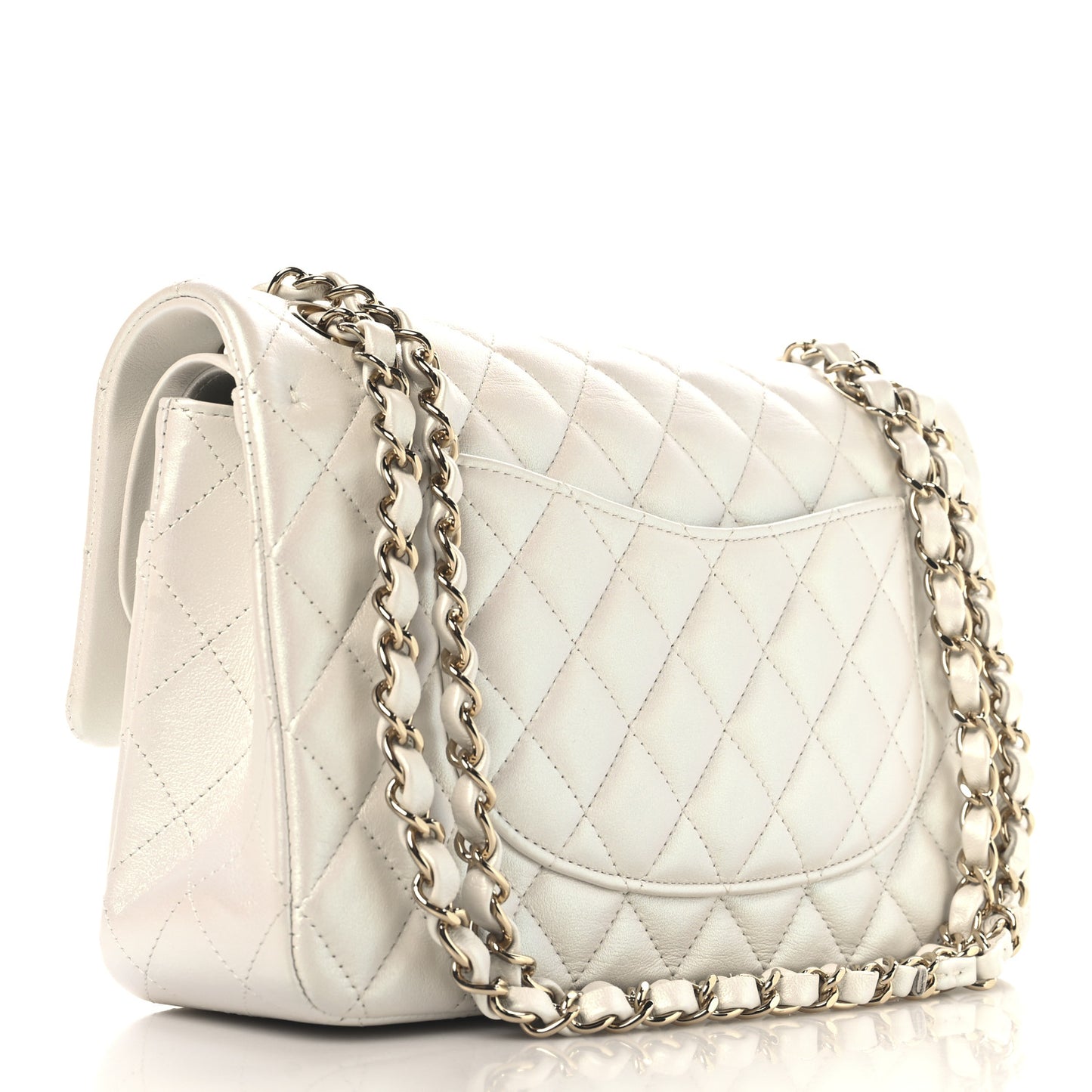 Iridescent Calfskin Quilted Medium Double Flap White