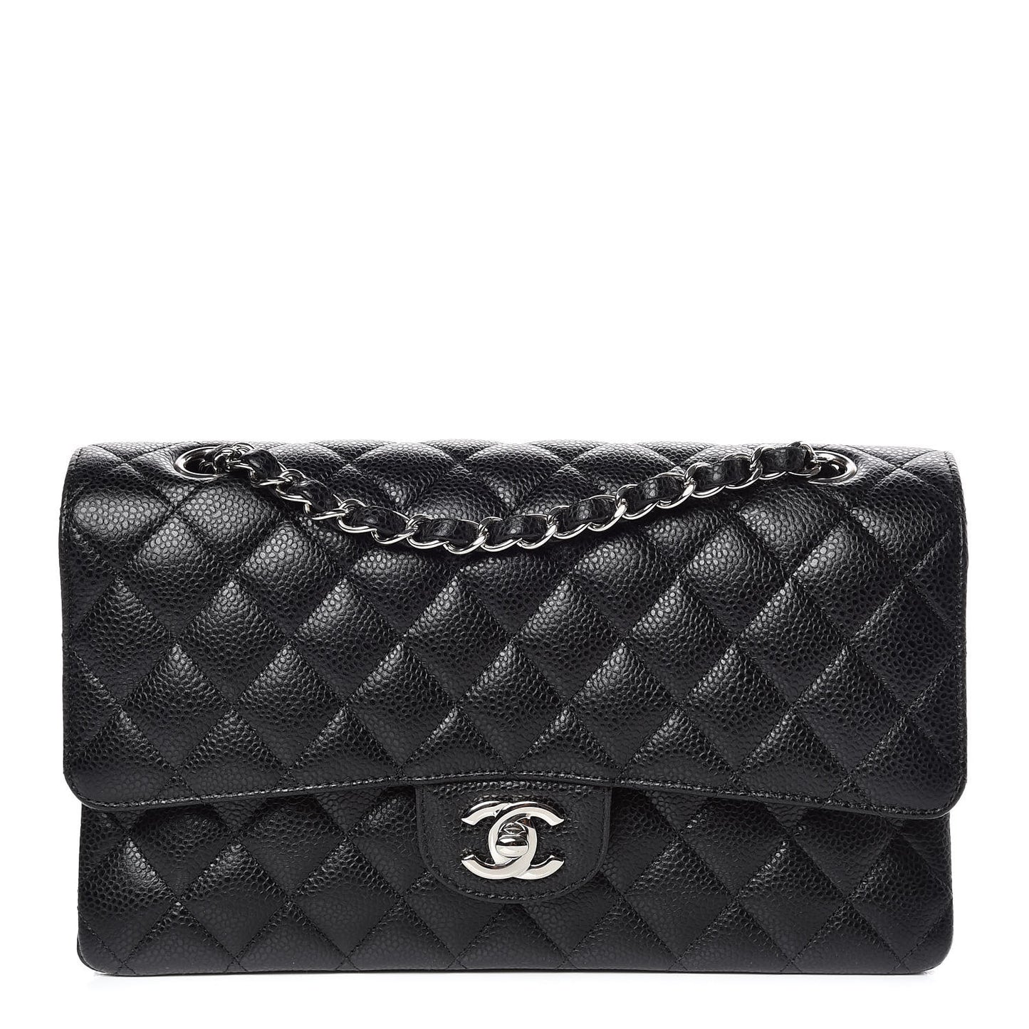 Caviar Quilted Medium Double Flap Black