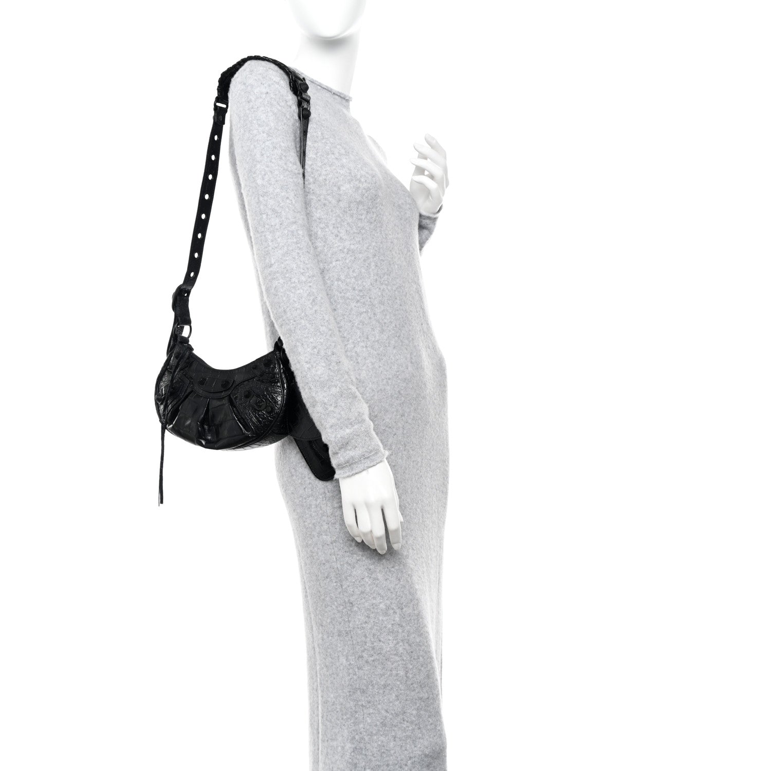 Balenciaga Extra Supple Calfskin Crocodile Embossed Monochrome Le Cagole Shoulder Bag XS Black 2 of 10