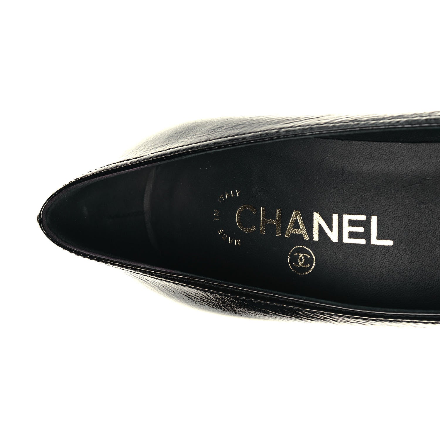 Chanel Patent Calfskin Crystal Cap Toe Logo Pumps 38 Black 9 of 11