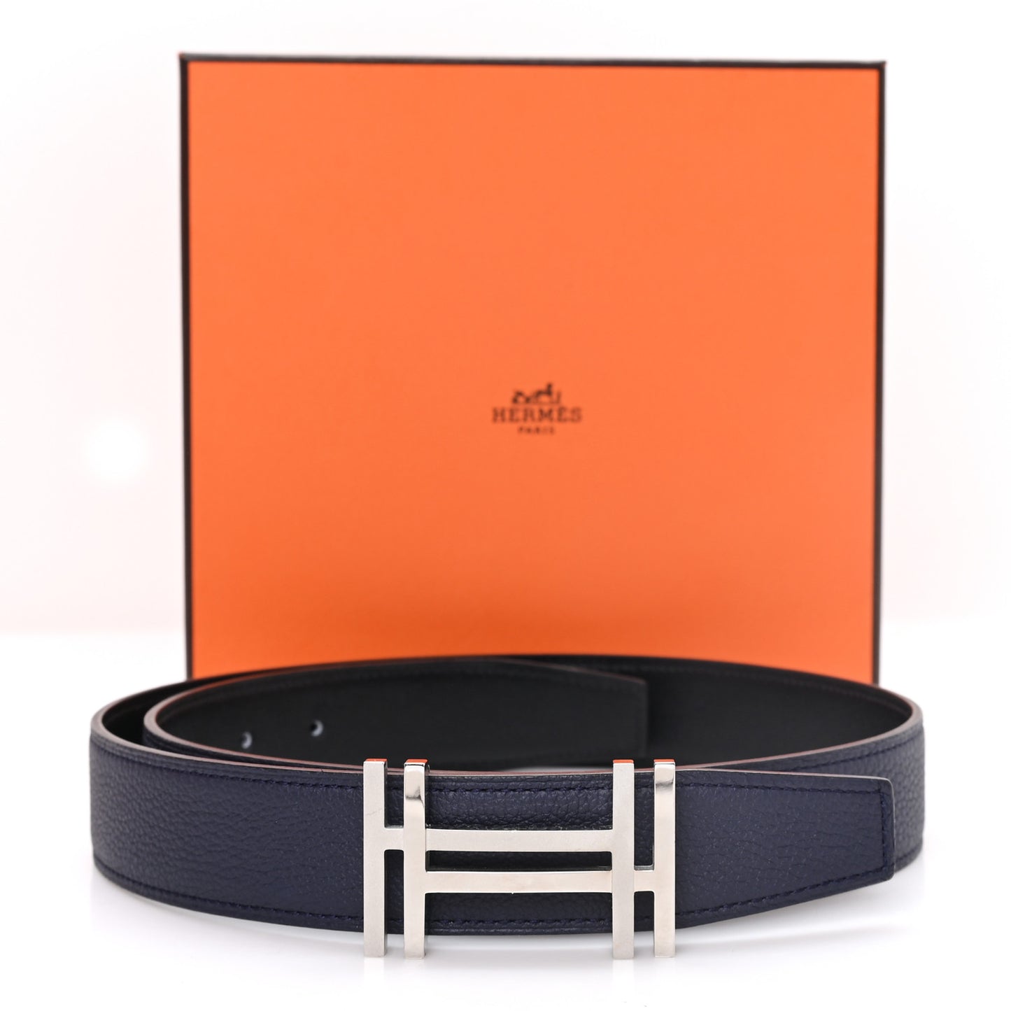 Box Togo 32mm Au Carre H Belt 80 32 Black Bleu Nuit
