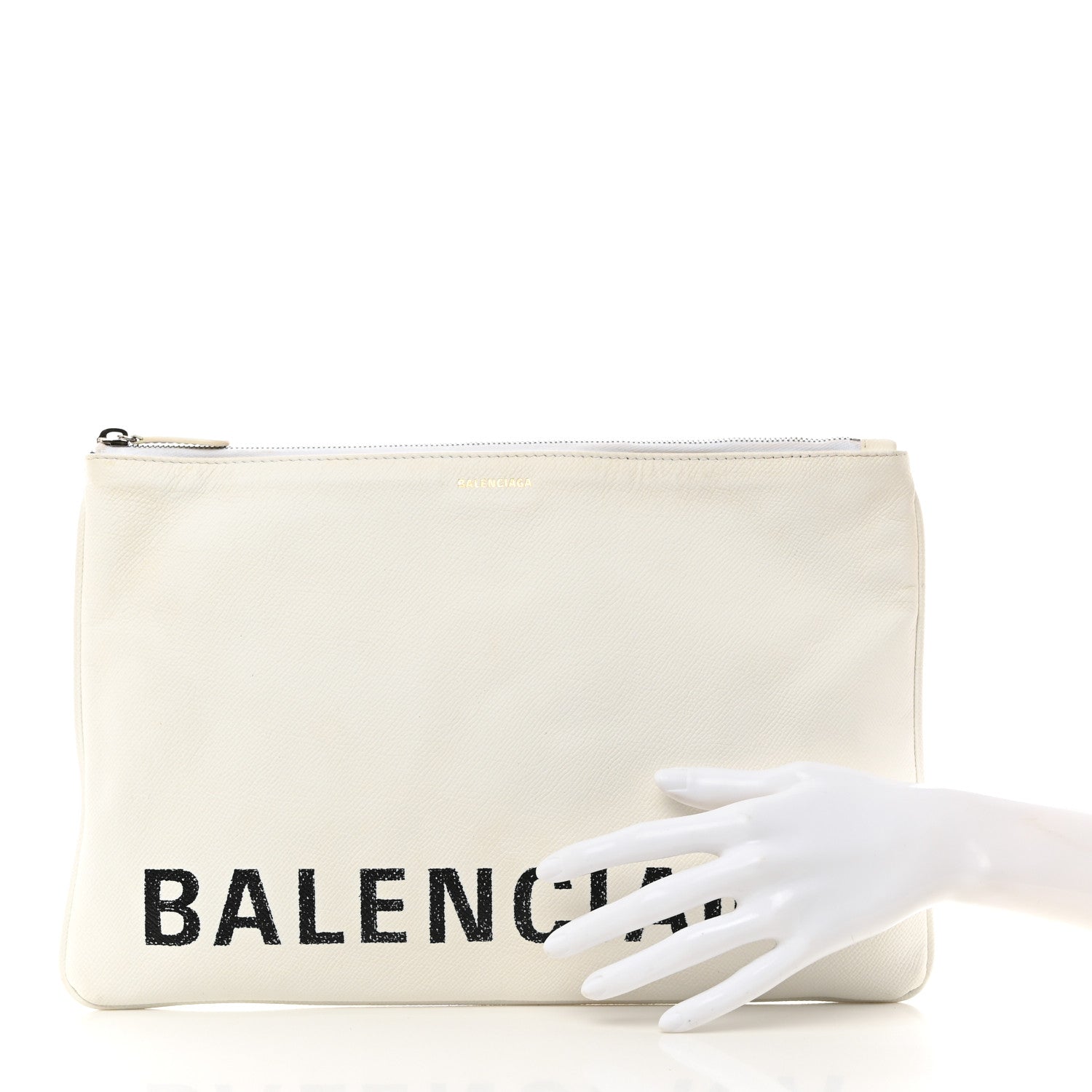 Balenciaga Calfskin Logo Large Zip Pouch White 2 of 8