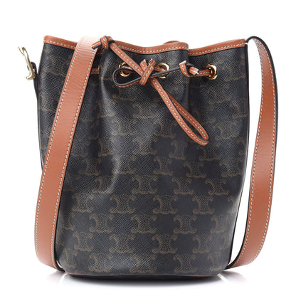 Celine Triomphe Canvas Calfskin Small Drawstring Bucket Bag Tan 1 of 8