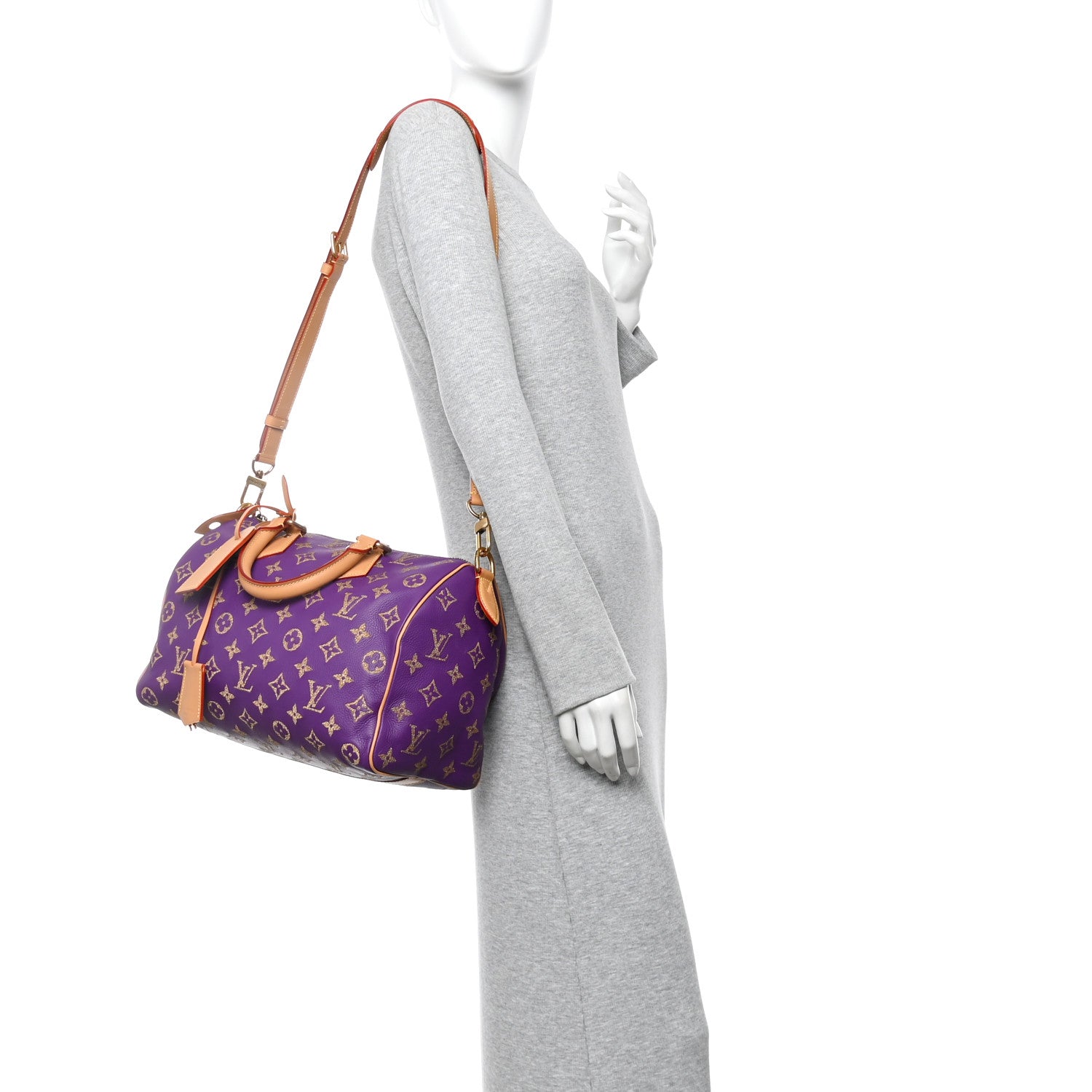 Louis Vuitton Calfskin Embroidered Monogram Speedy P9 Bandouliere 30 Golden Lotus Purple 3 of 21