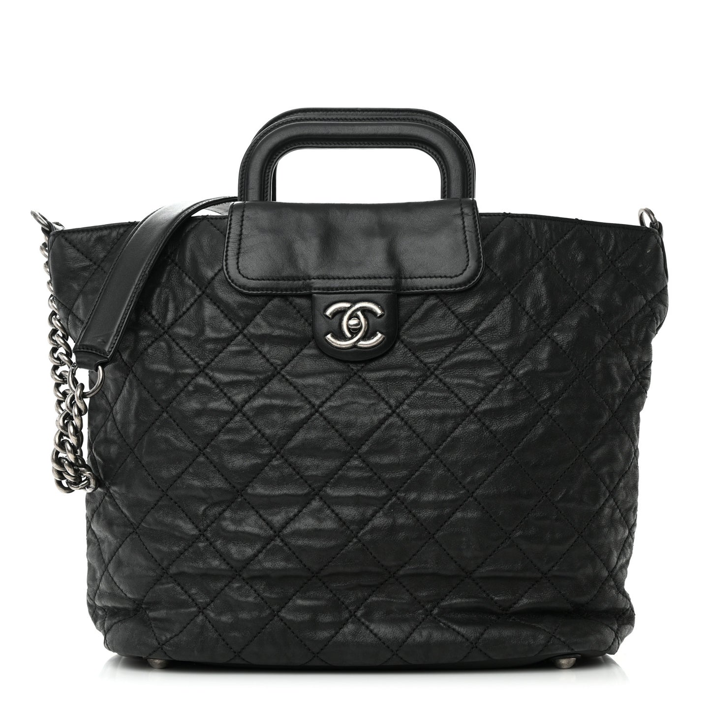 Iridescent Calfskin Quilted In The Mix Shopping Tote Black