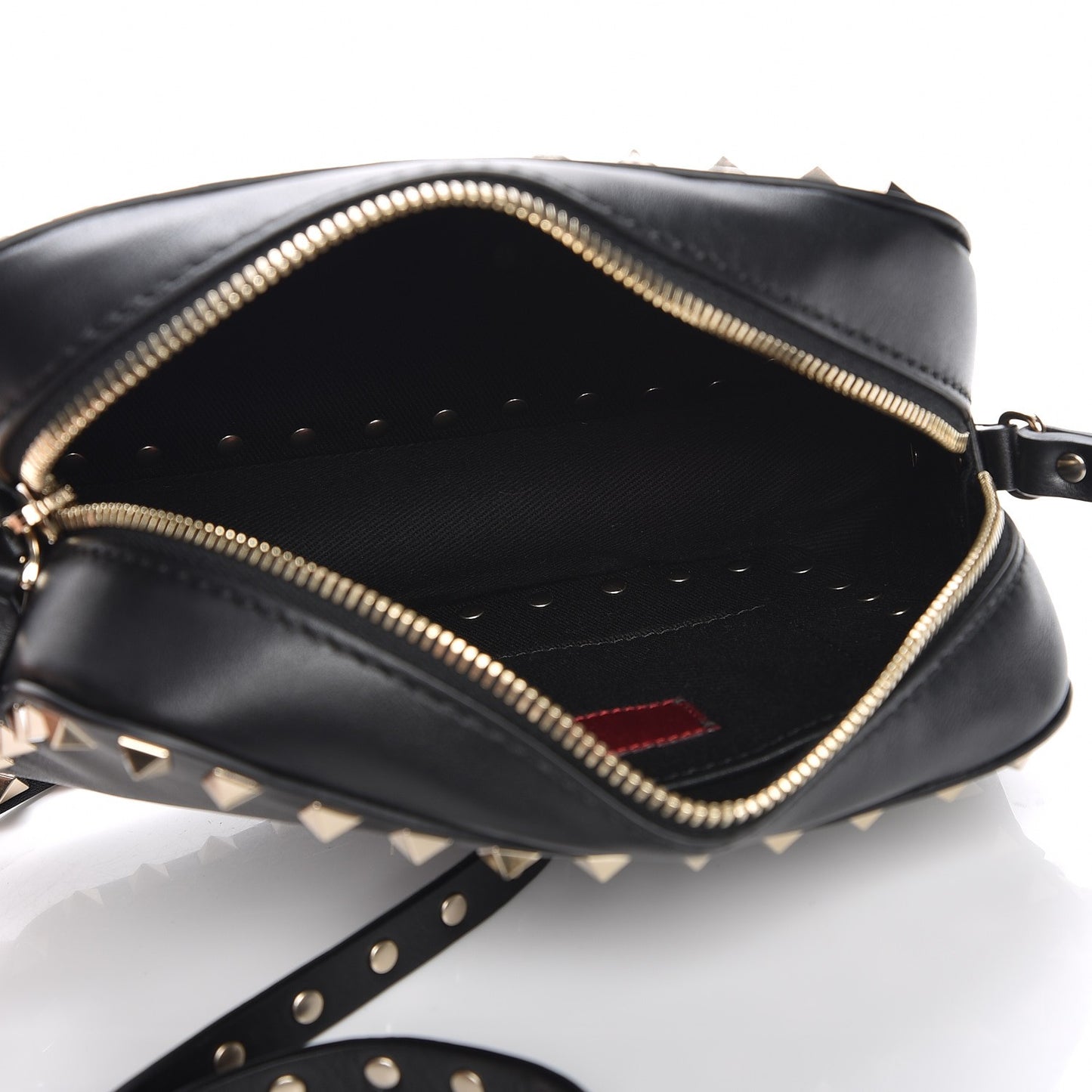 Calfskin Rockstud Camera Crossbody Bag Black
