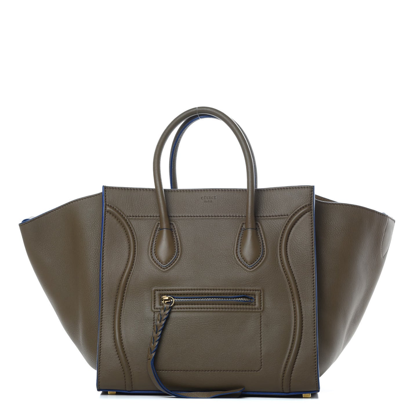 Smooth Calfskin Medium Phantom Luggage Khaki Cobalt Trim