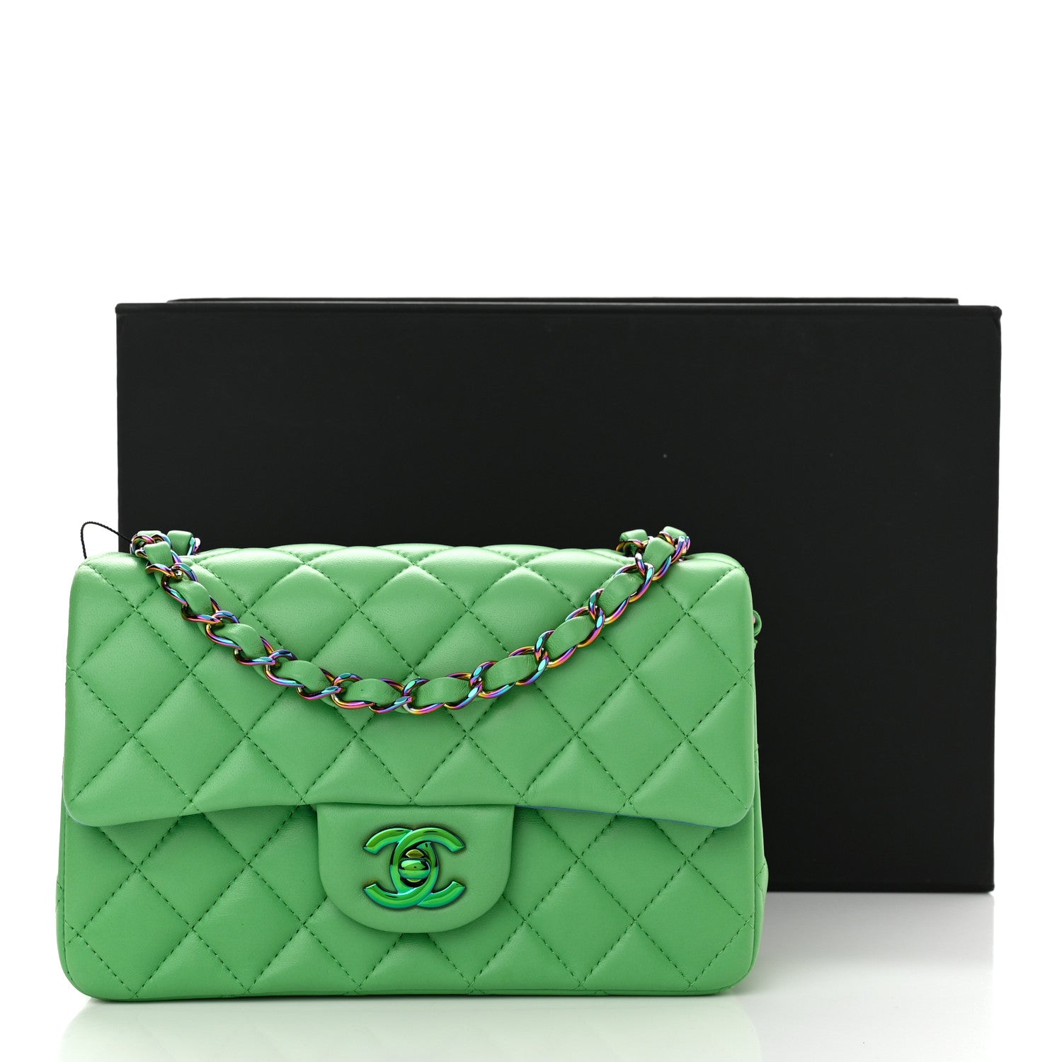 Chanel Lambskin Quilted Mini Rectangular Flap Green Blue 11 of 11