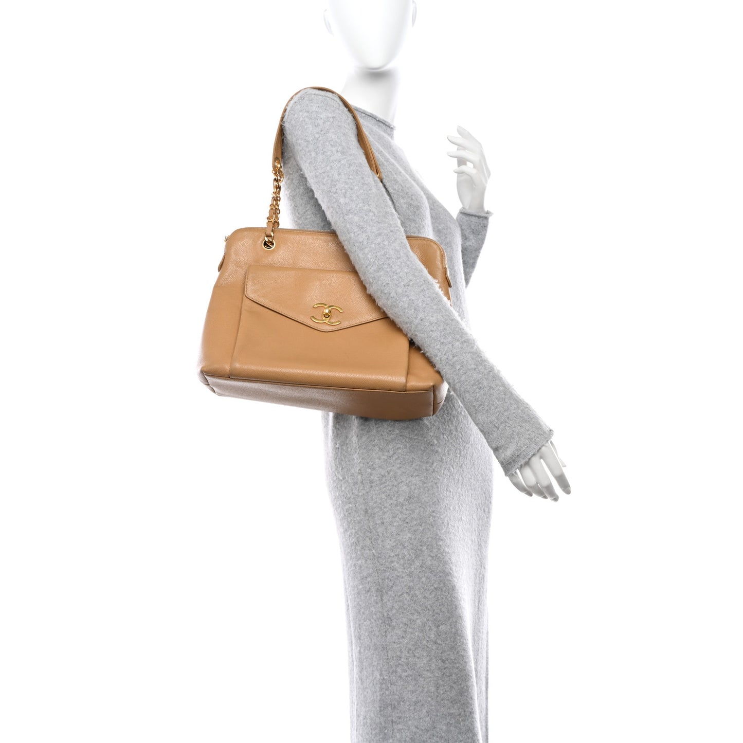 Caviar Flap Shoulder Bag Beige