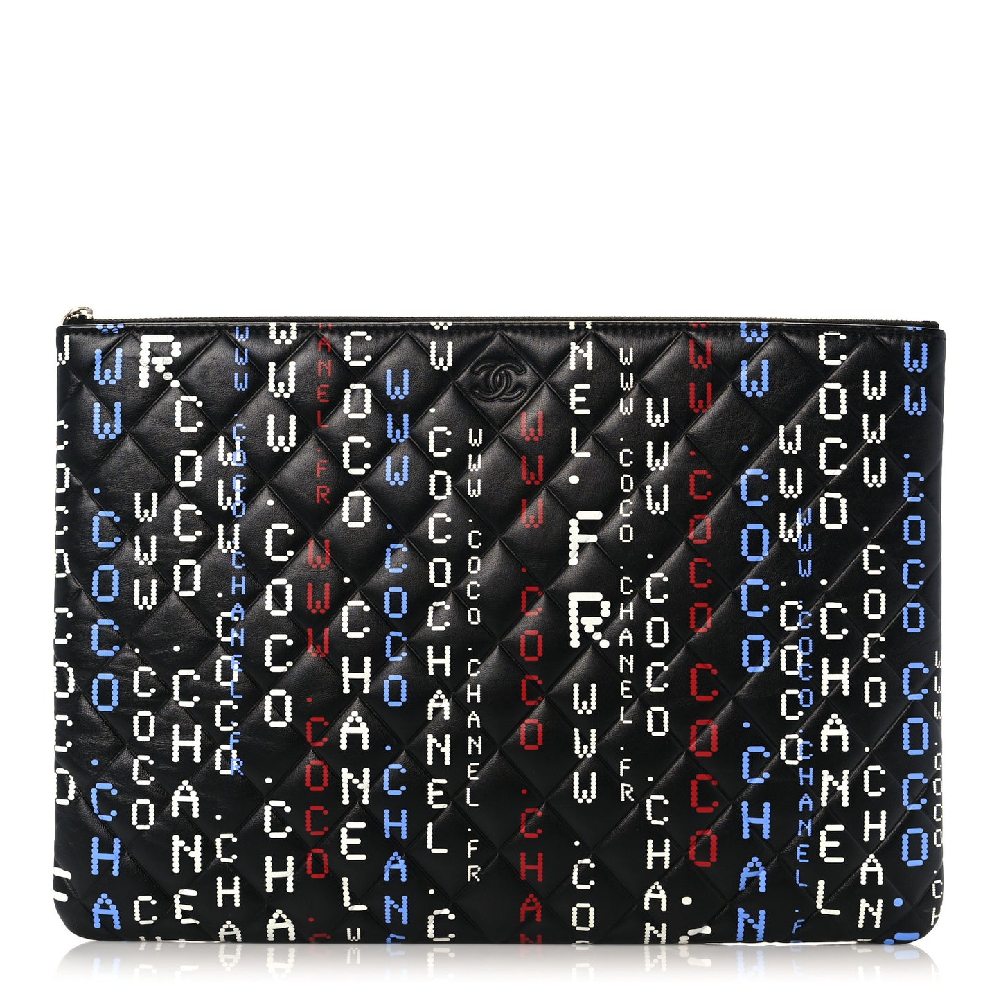 Lambskin Quilted Large Data Center Cosmetic Case Black