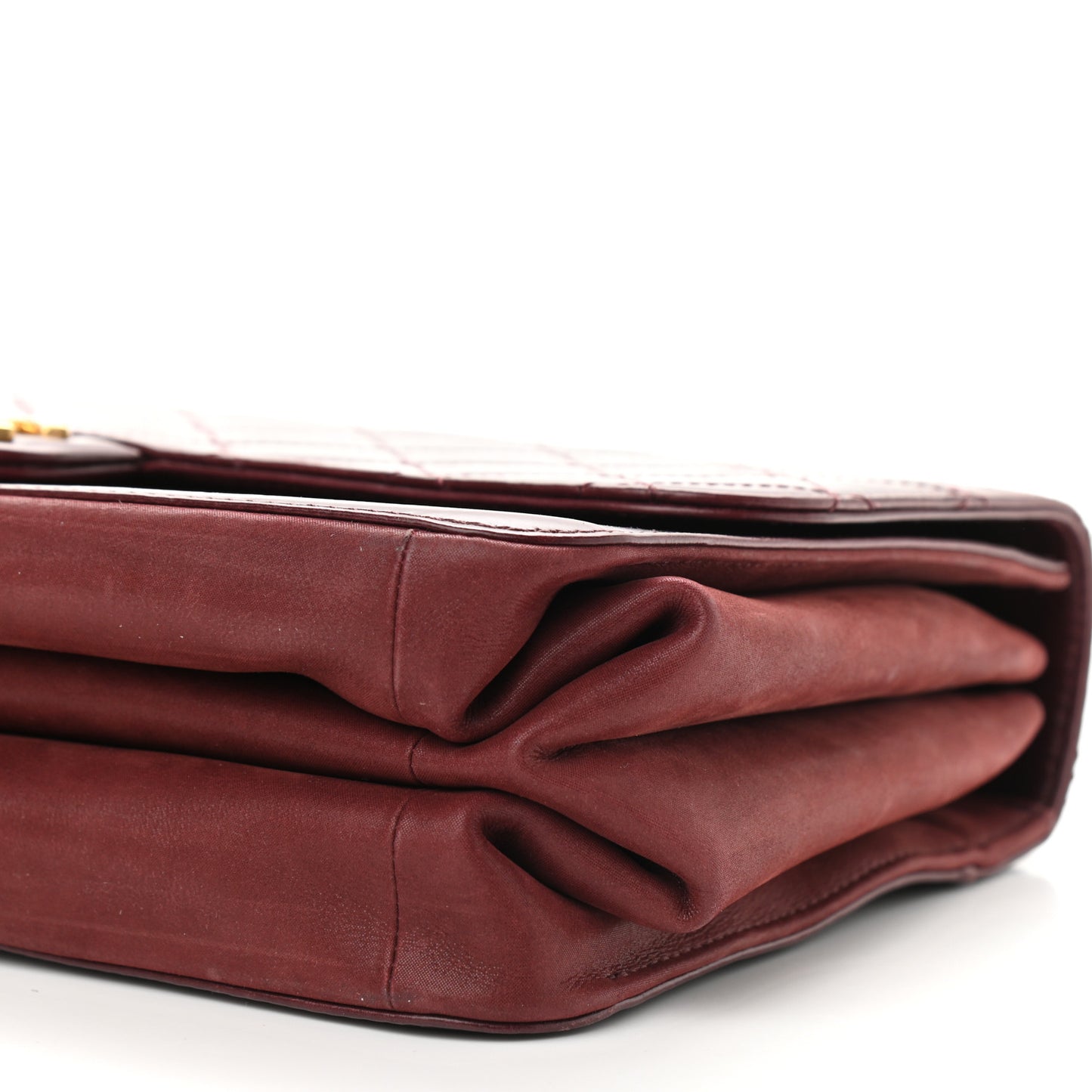 Calfskin Quilted Straight Lined Flap Burgundy