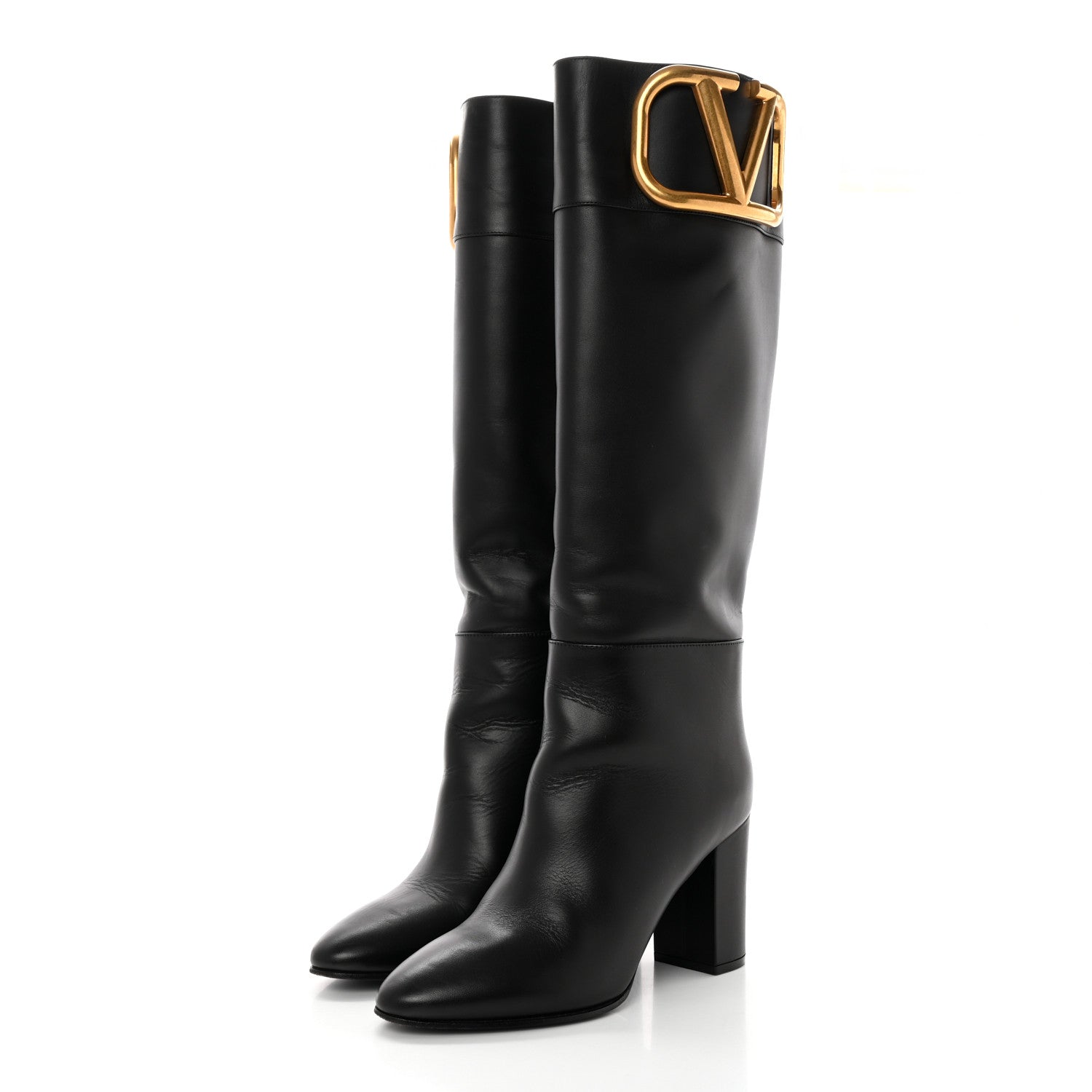 Valentino Garavani Calfskin Vlogo Knee High 85mm Boots 36 Black 3 of 14