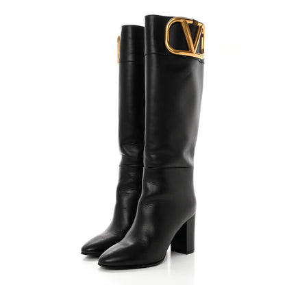 Valentino Garavani Calfskin Vlogo Knee High 85mm Boots 36 Black 3 of 14
