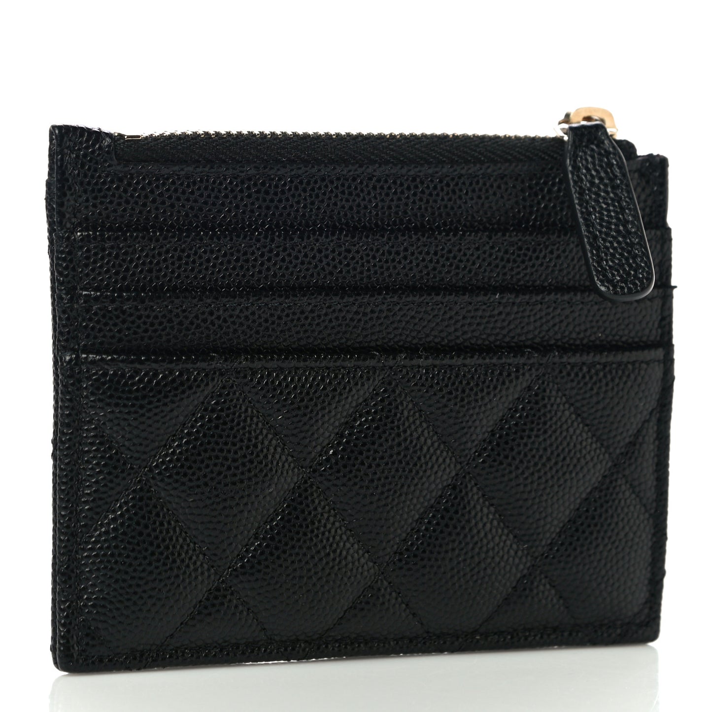 Caviar Quilted CC Zip Card Holder Black