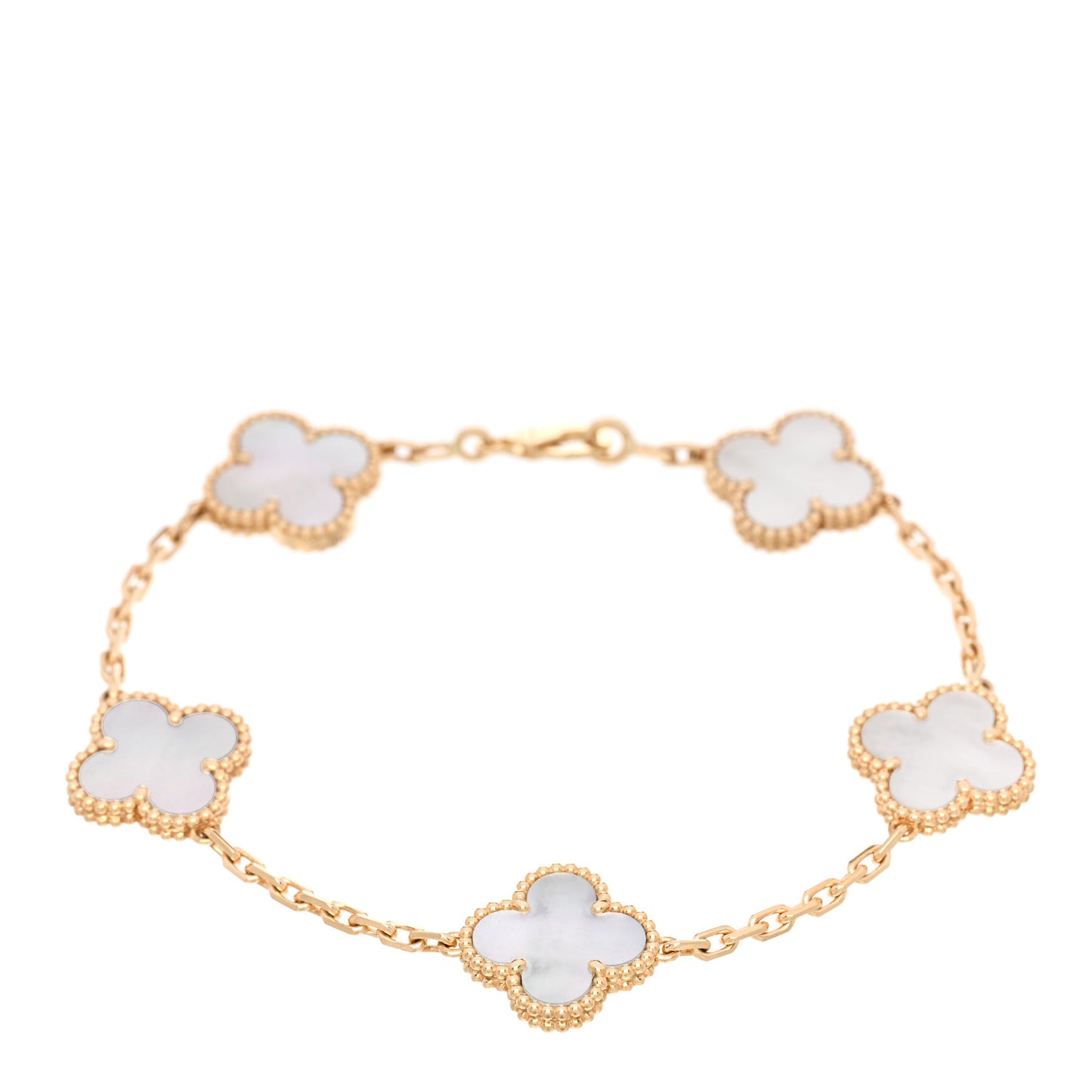 18K Yellow Gold Mother of Pearl 5 Motifs Vintage Alhambra Bracelet