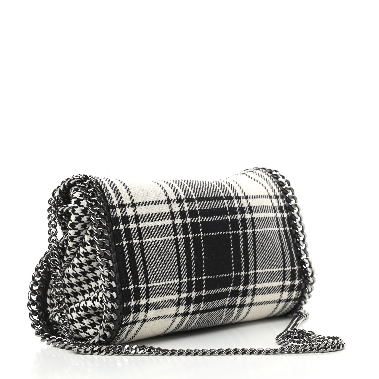 Stella McCartney Wool Plaid Mini Falabella Fold Over Tote Black White 3 of 10