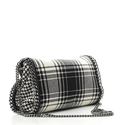 Stella McCartney Wool Plaid Mini Falabella Fold Over Tote Black White 3 of 10