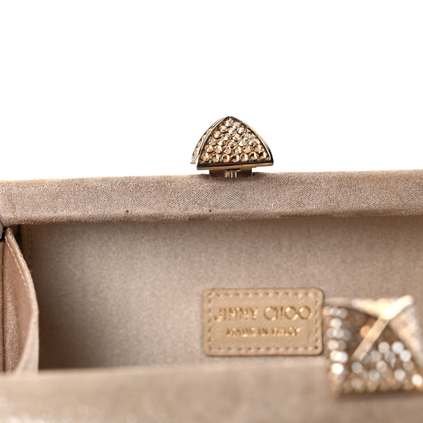 Shimmer Suede Mini Charm Clutch Sand