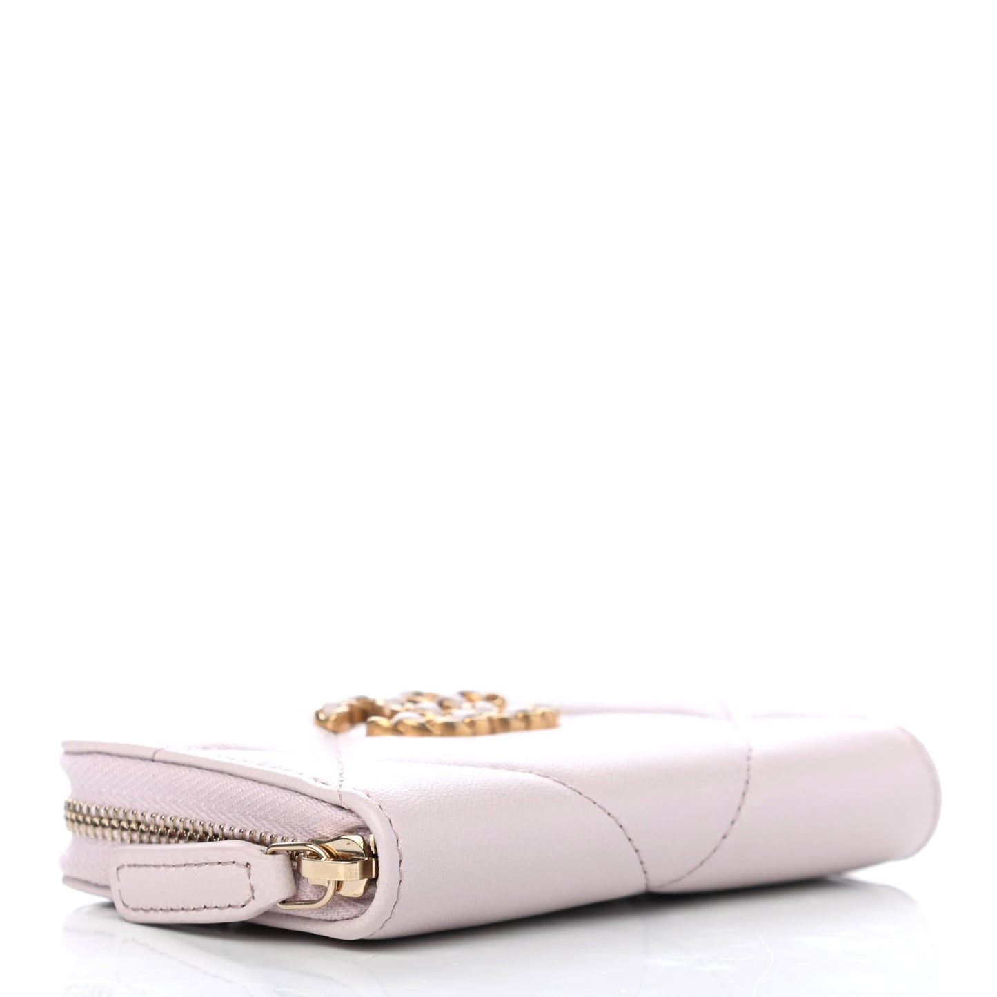 Lambskin Quilted Chanel 19 Zip Around Coin Purse Wallet Light Pink