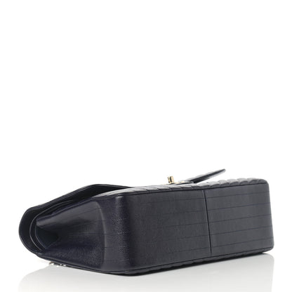 Chanel Caviar Chevron Quilted Jumbo Double Flap Navy 4 of 12
