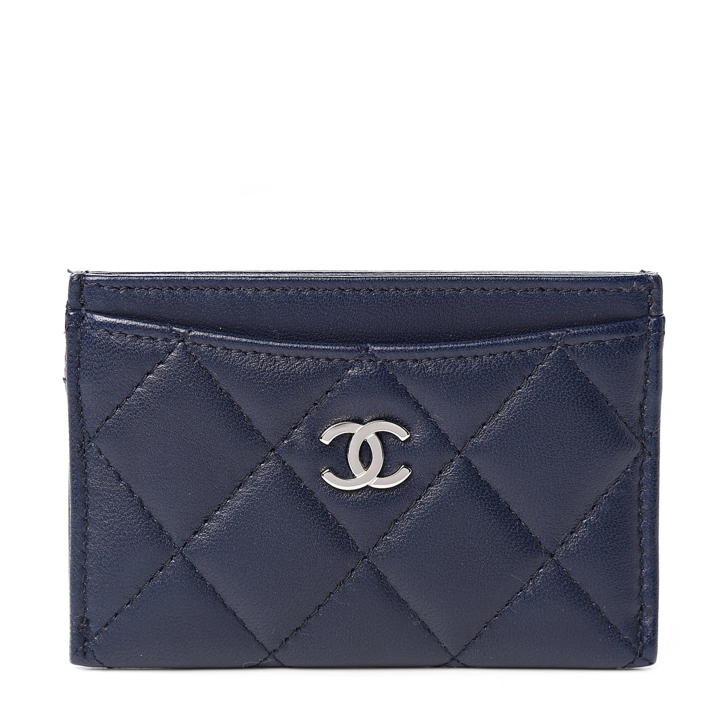 Lambskin Quilted Card Holder Navy Blue