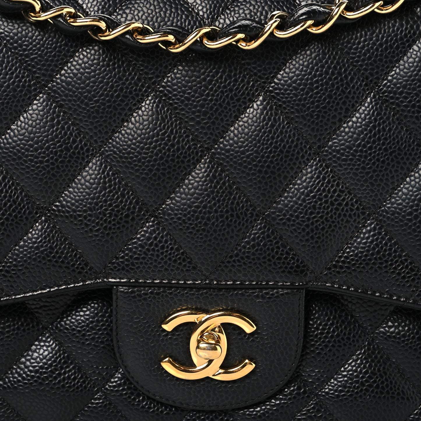 Caviar Quilted Jumbo Double Flap Black