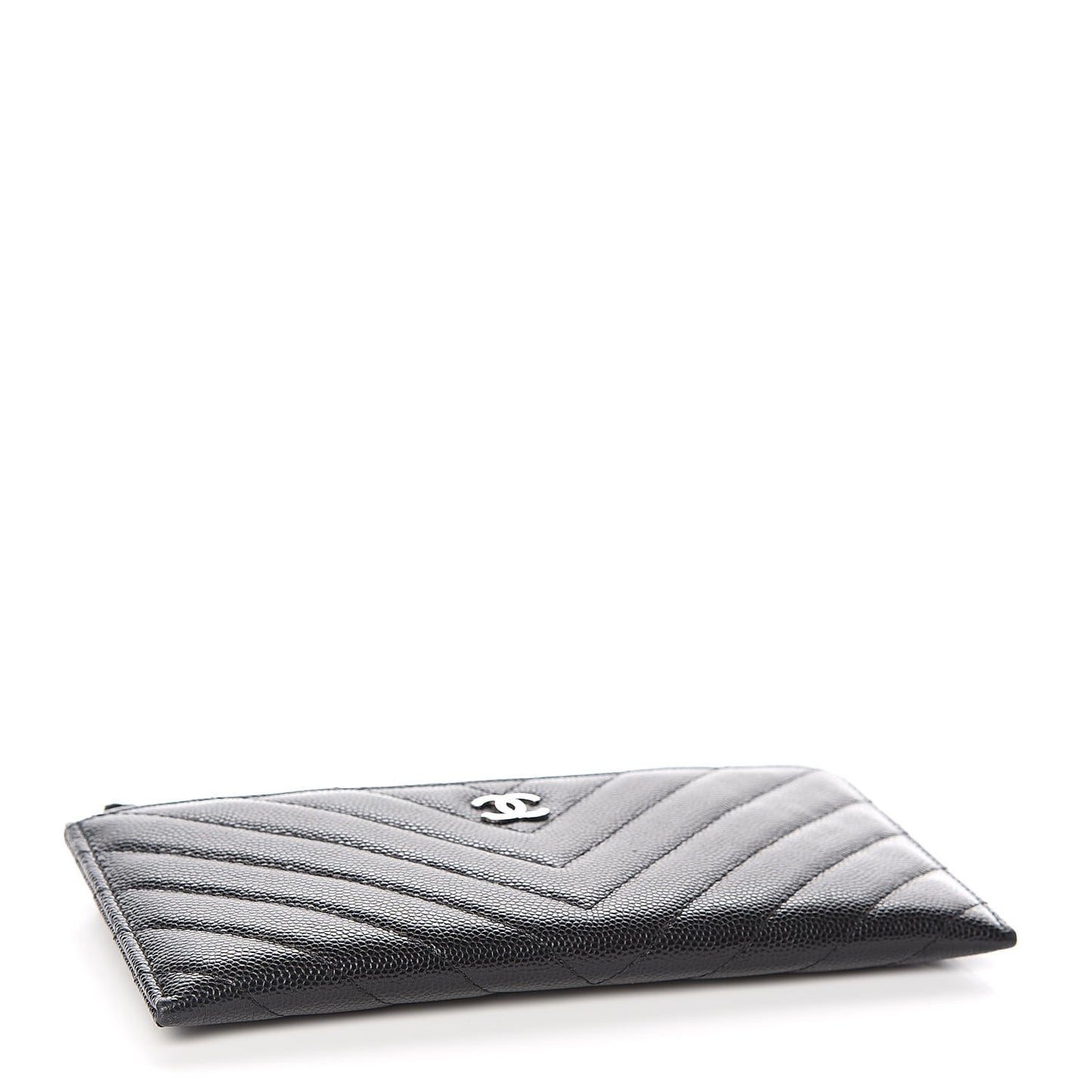 Caviar Chevron Quilted Zip Pouch Black