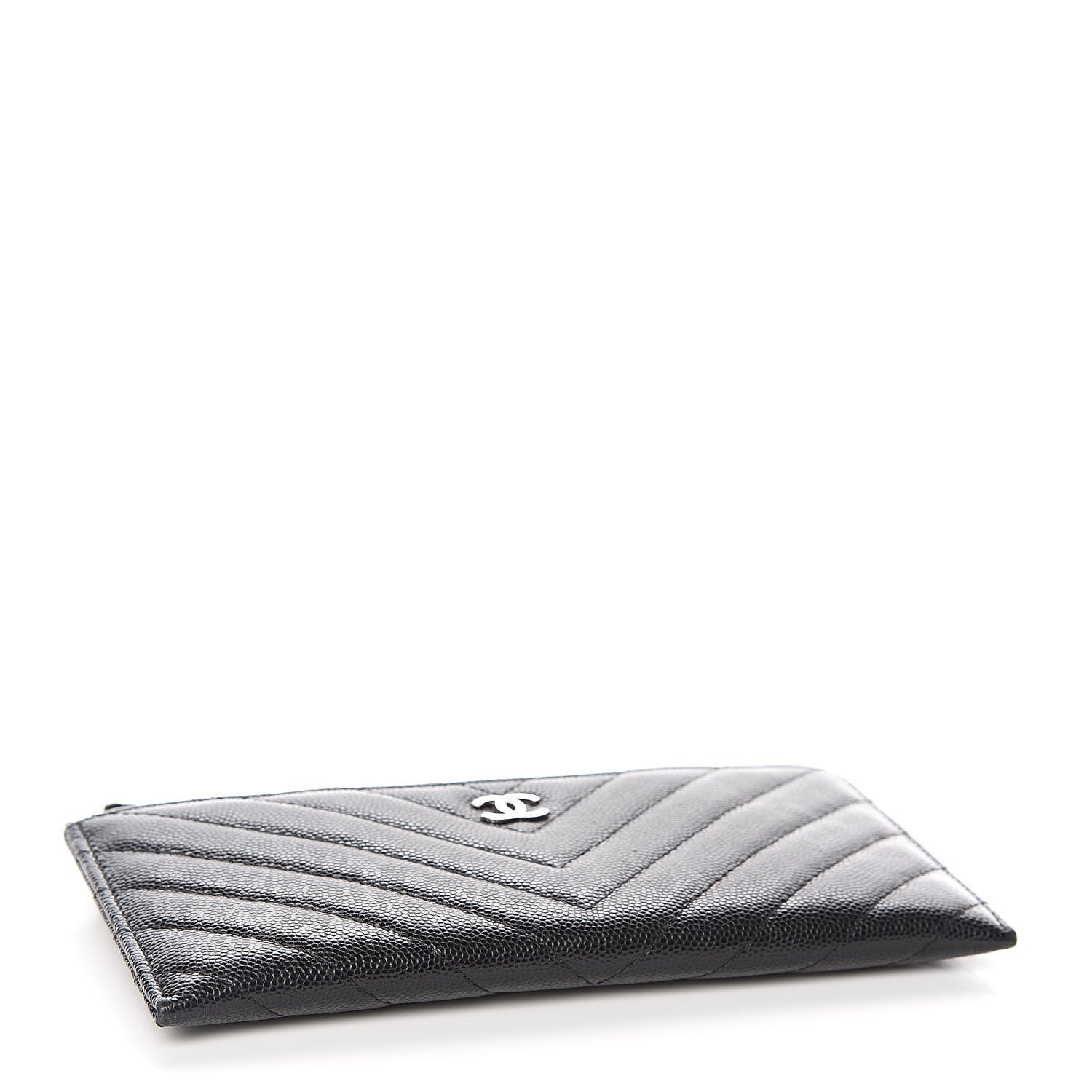 Chanel Caviar Chevron Quilted Zip Pouch Black 4 of 8
