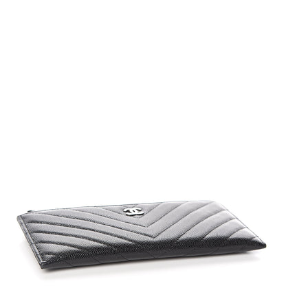 Chanel Caviar Chevron Quilted Zip Pouch Black 4 of 8
