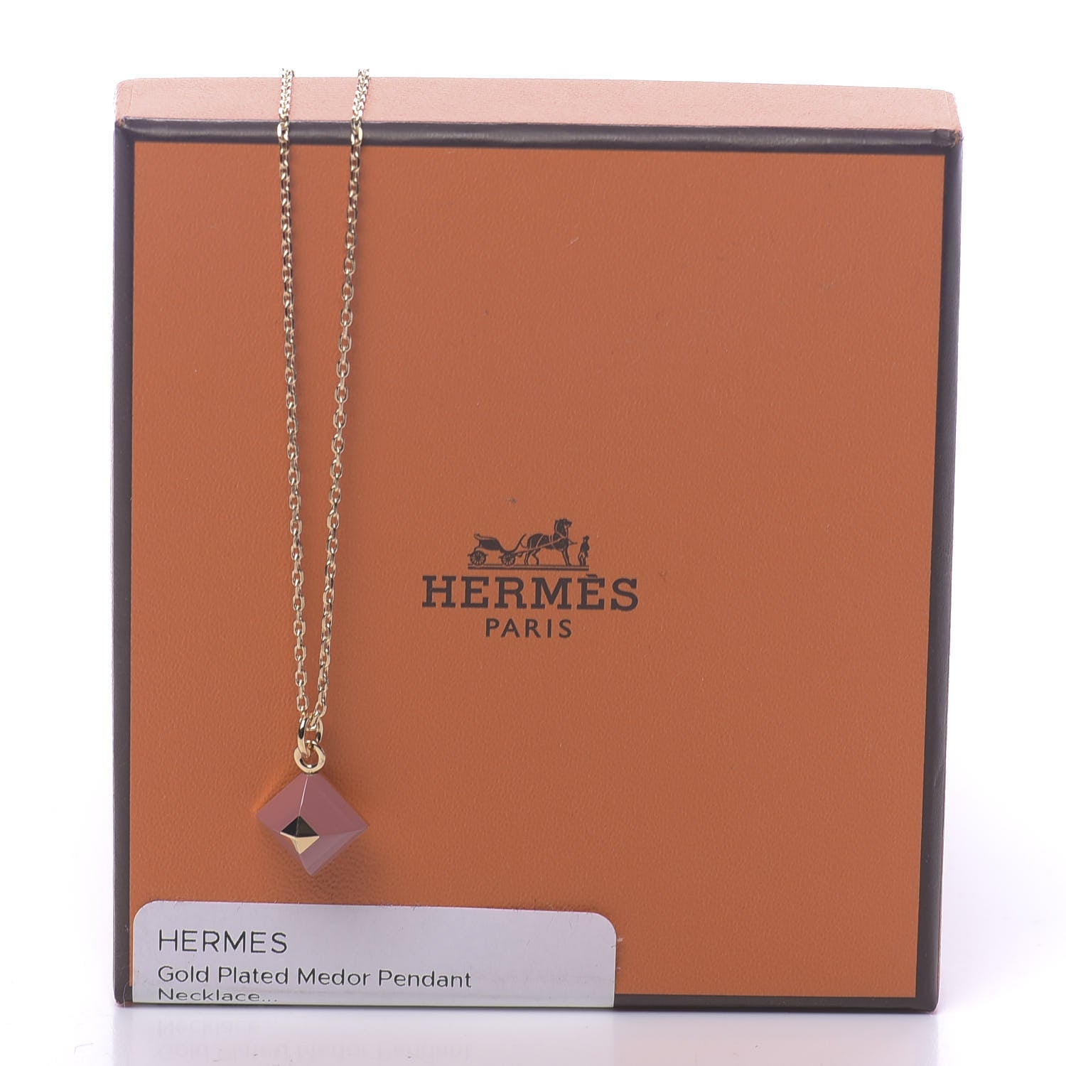 Hermes Gold Plated Medor Pendant Necklace Rose Blush 7 of 7