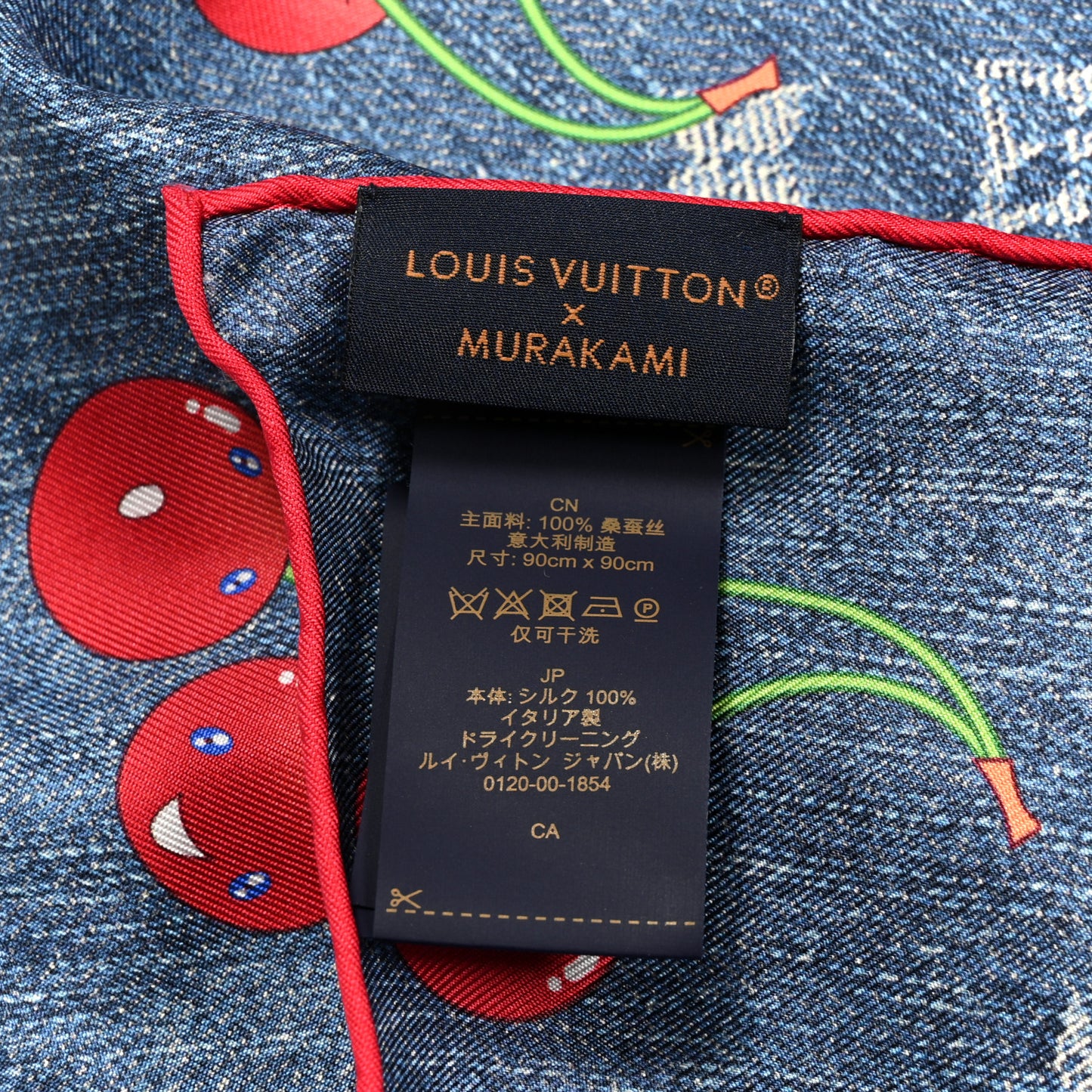LV X TM Silk Monogram Cerises Square Scarf 90 Denim Blue